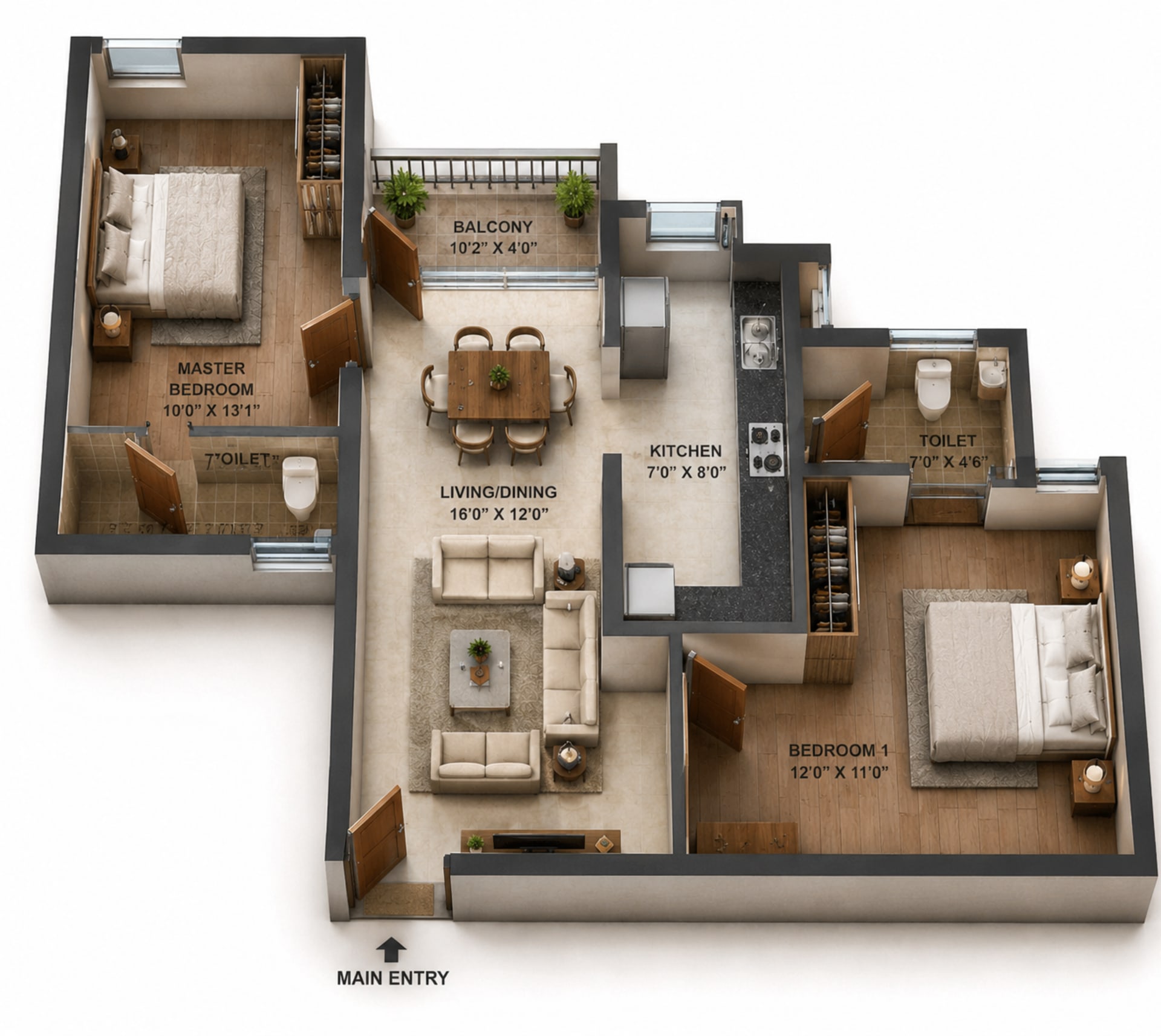 2 BHK Apartment Floor Plan – Tulive Flora