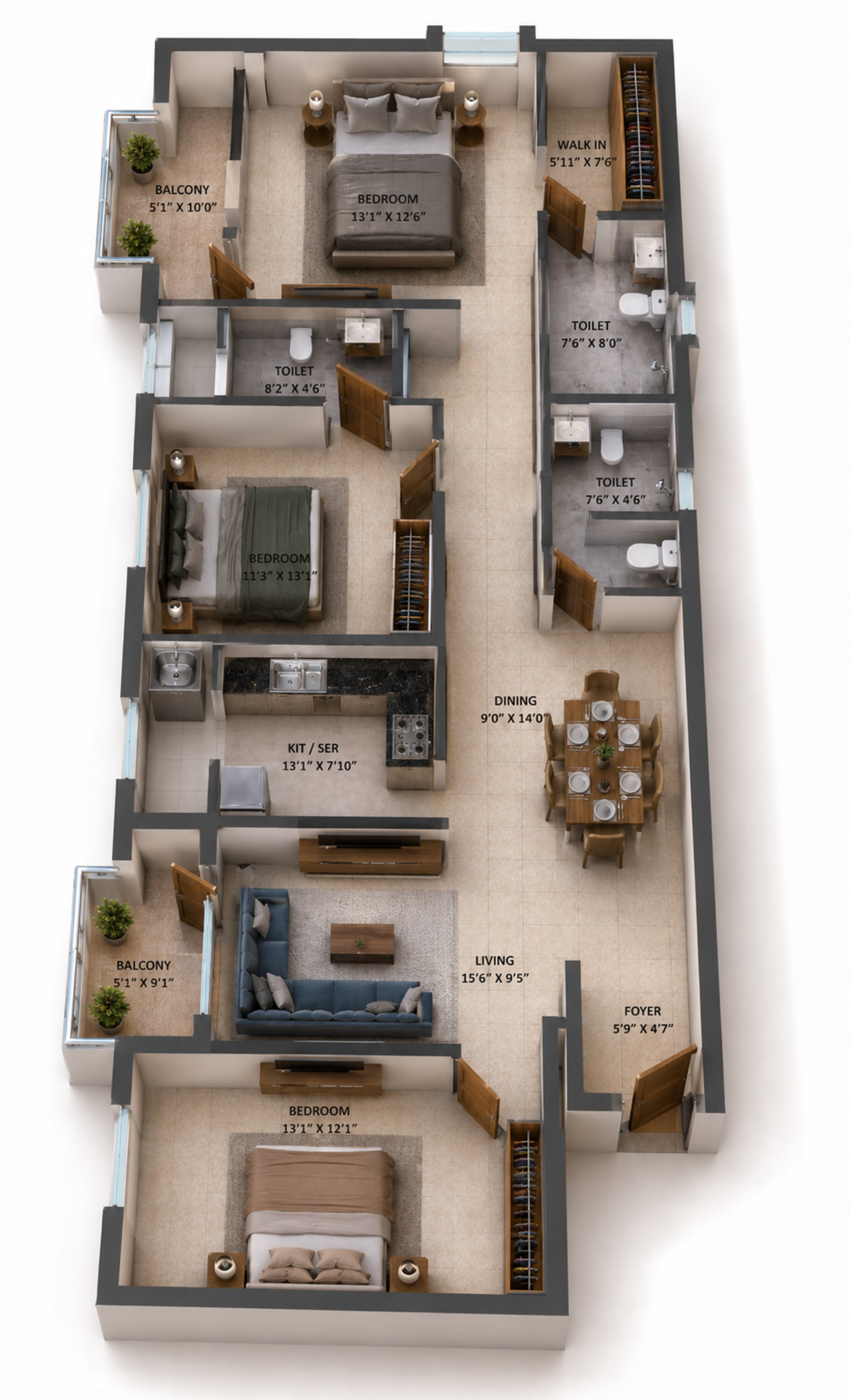 3 BHK Apartment Floor Plan – S and P New Haven Ribbon Walk