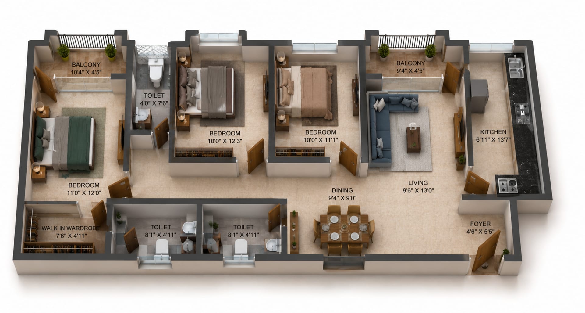 3 BHK Apartment Floor Plan – S and P New Haven Ribbon Walk