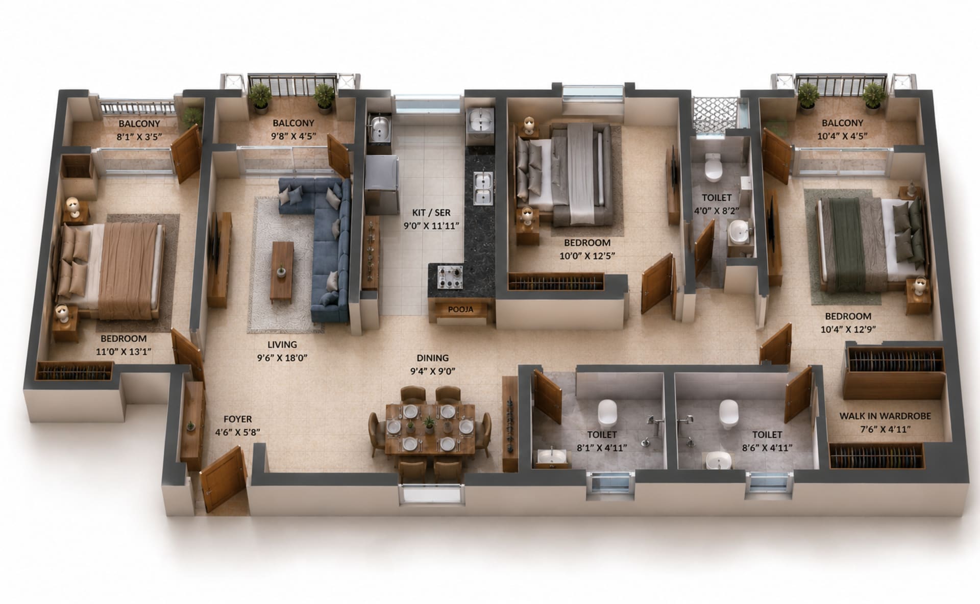3 BHK Apartment Floor Plan – S and P New Haven Ribbon Walk