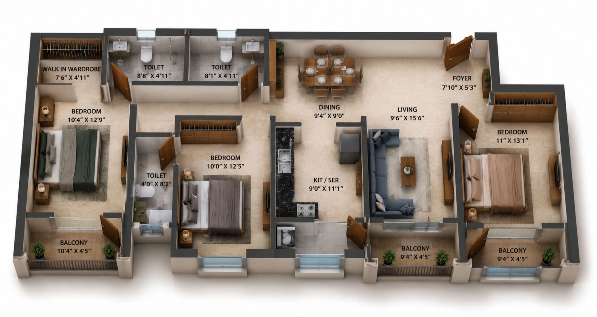 3 BHK Apartment Floor Plan – S and P New Haven Ribbon Walk