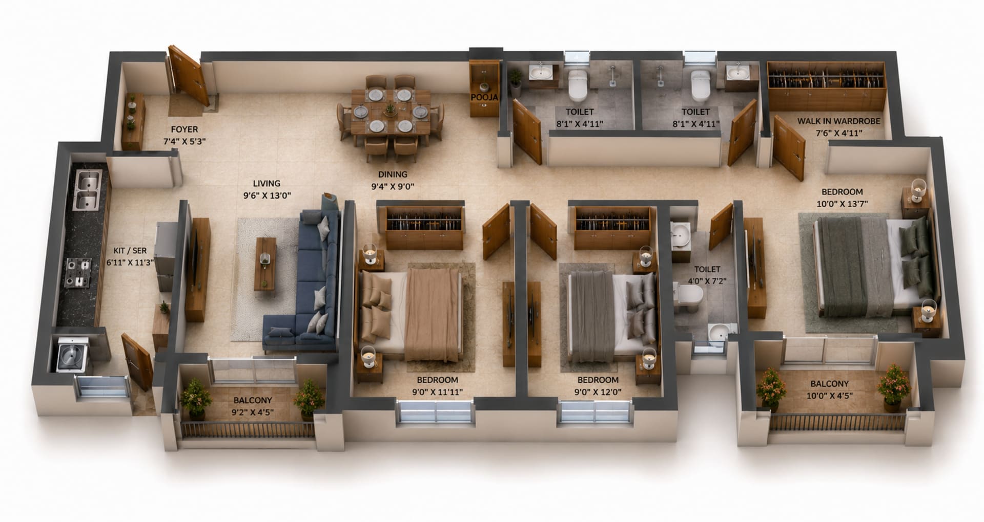 3 BHK Apartment Floor Plan – S and P New Haven Ribbon Walk
