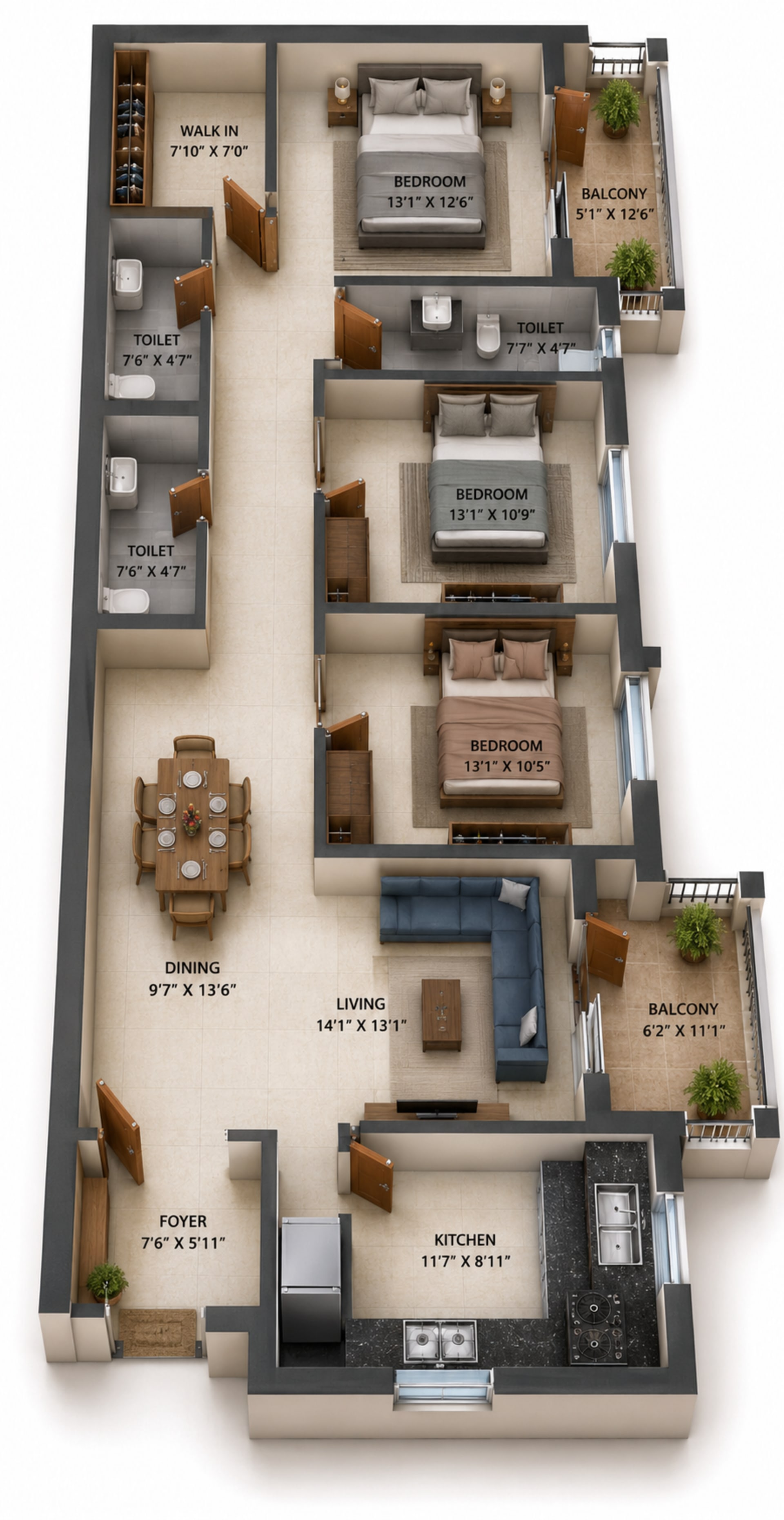 3 BHK Apartment Floor Plan – S and P New Haven Ribbon Walk