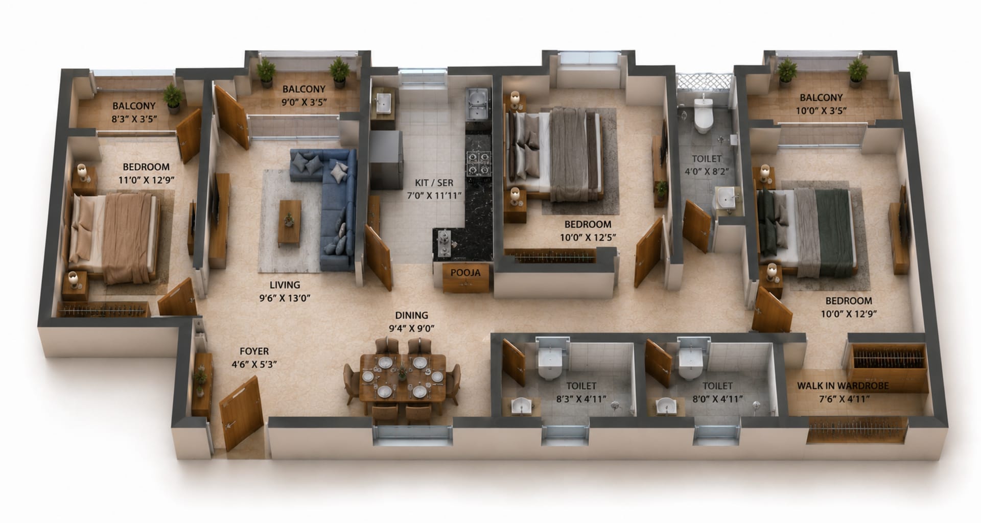 3 BHK Apartment Floor Plan – S and P New Haven Ribbon Walk