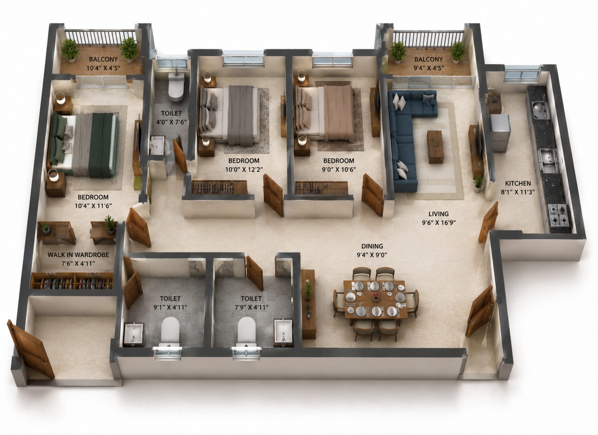 3 BHK Apartment Floor Plan – S and P New Haven Ribbon Walk