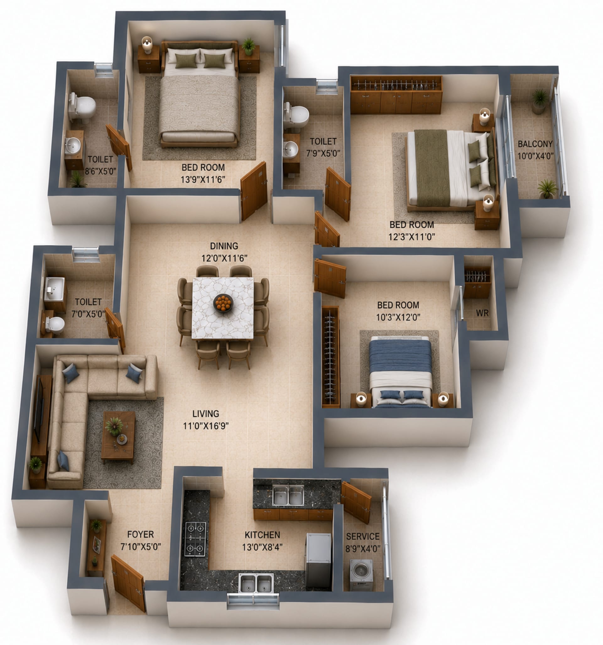 3 BHK Apartment Floor Plan – PS Srijan Nexterra II