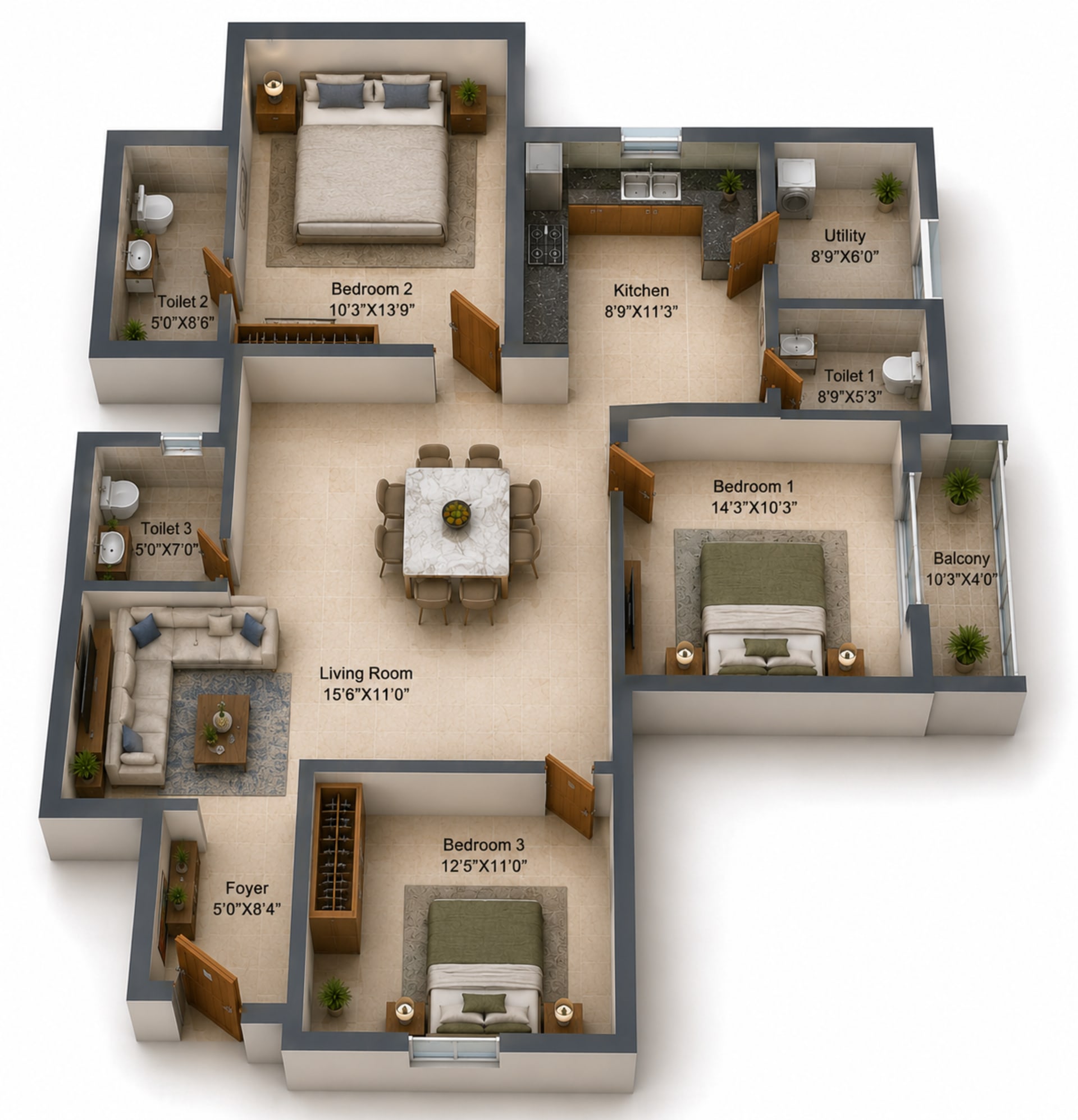 3 BHK Apartment Floor Plan – PS Srijan Nexterra II