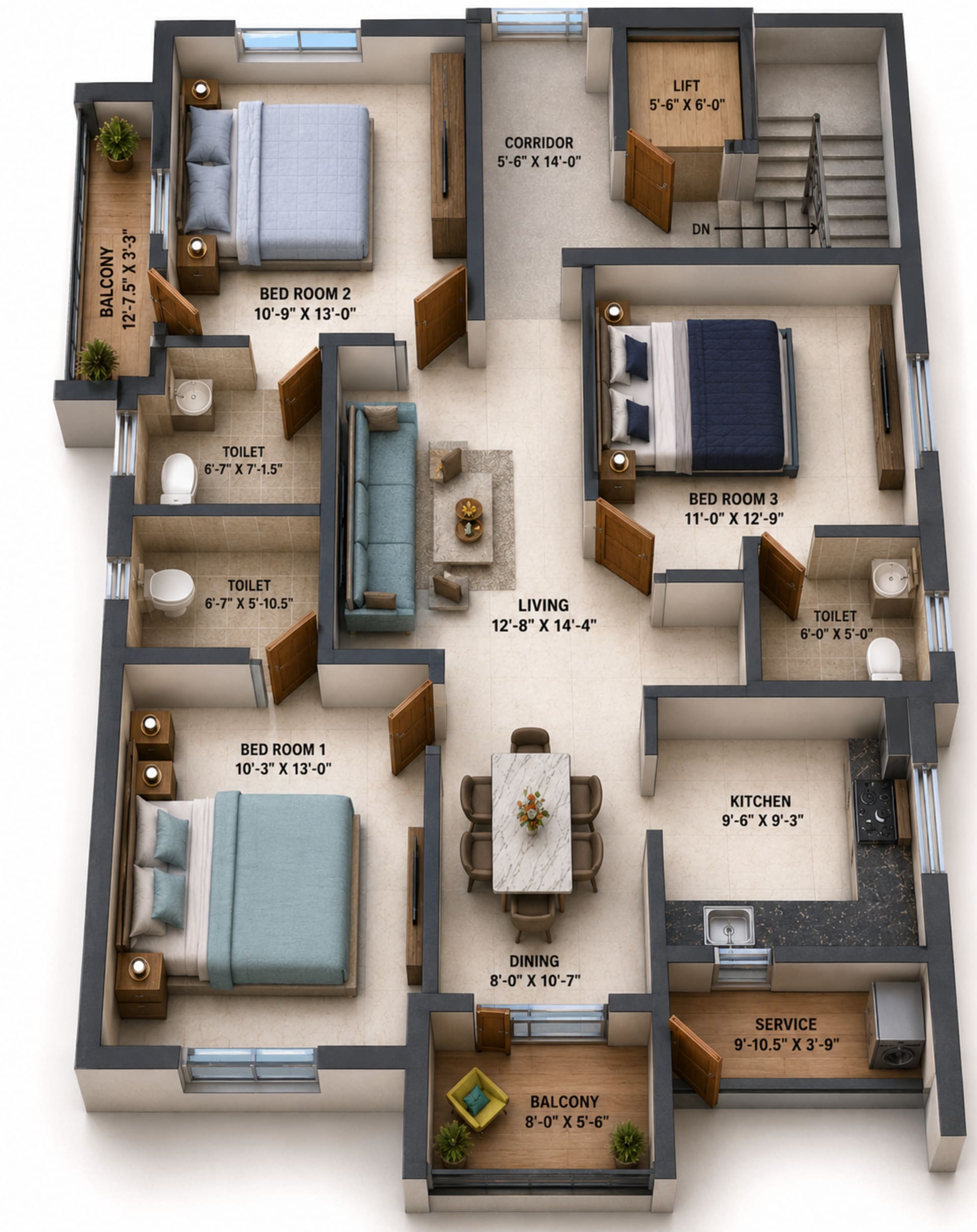 3 BHK Apartment Floor Plan – VIVA Vivify