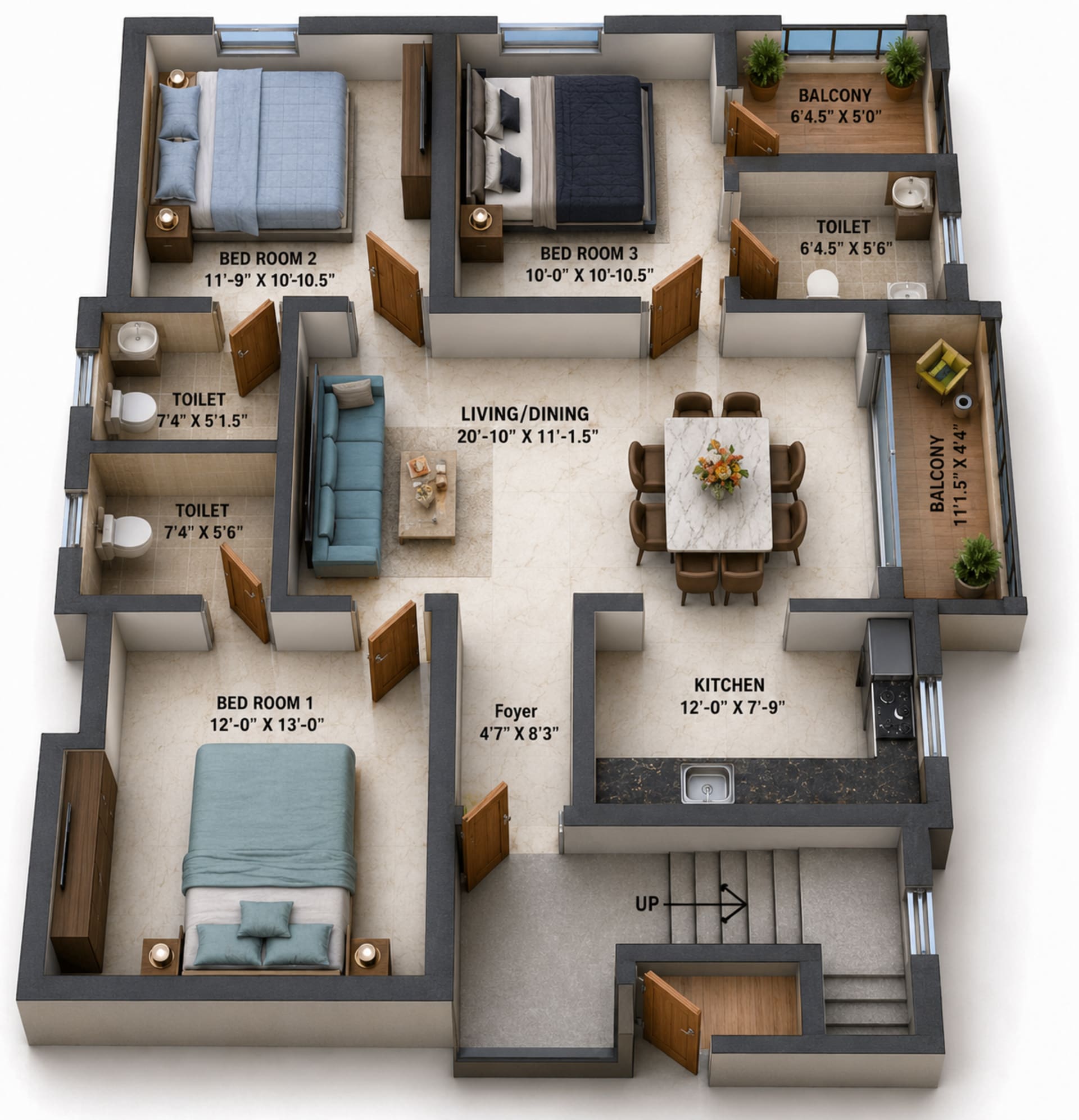 3 BHK Apartment Floor Plan – VIVA Vivify