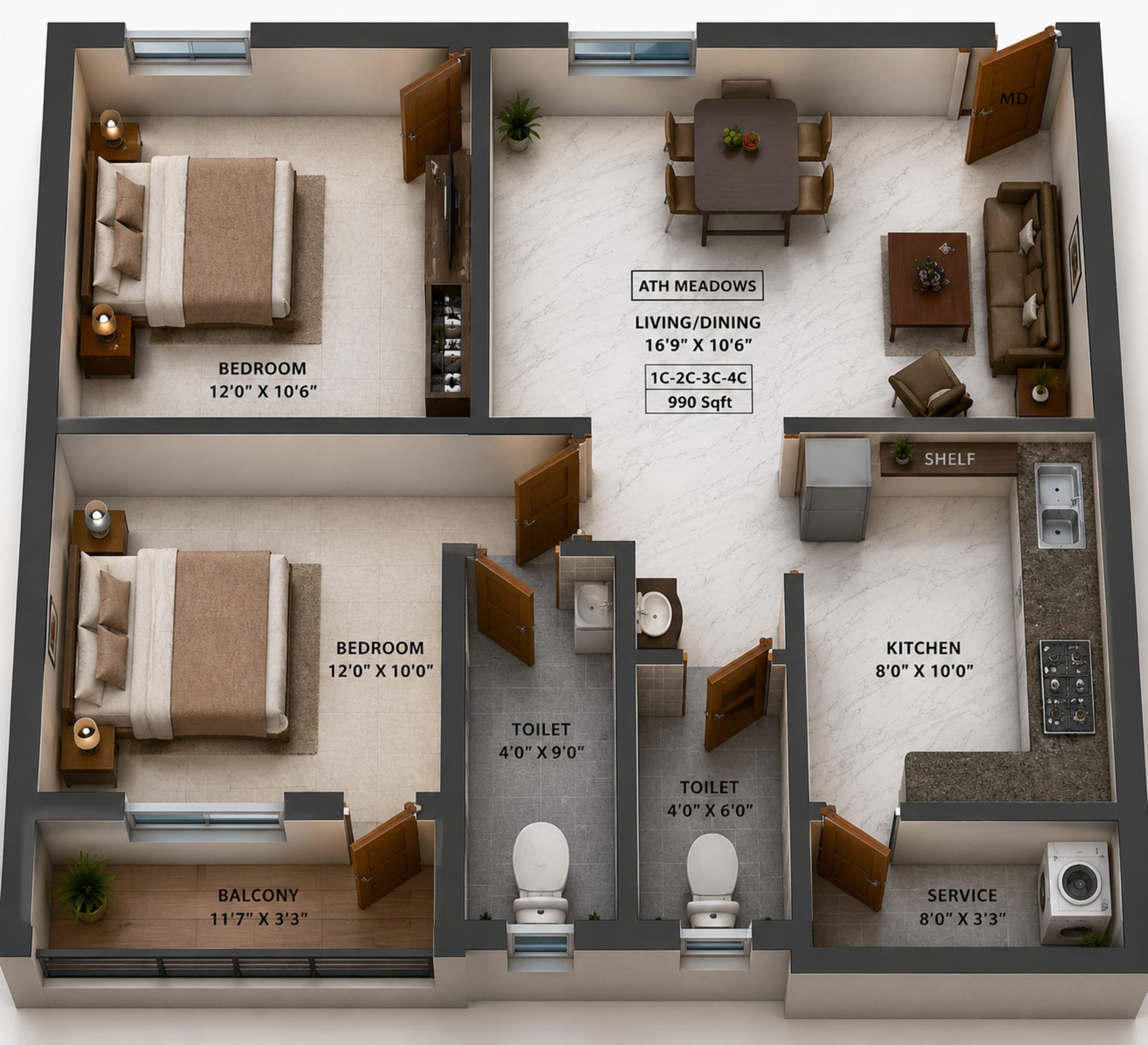 2 BHK Apartment Floor Plan – ATH Meadows