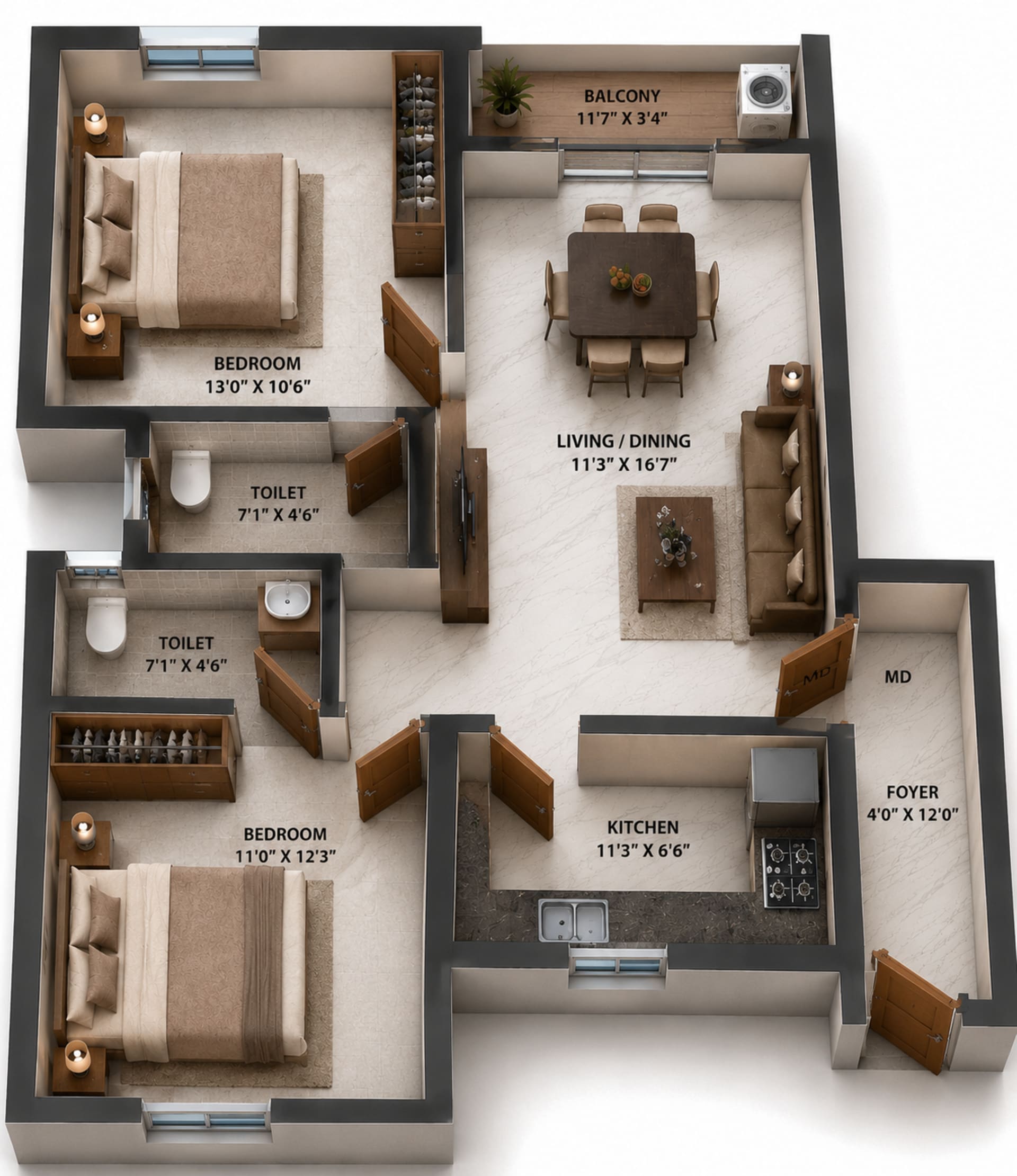 2 BHK Apartment Floor Plan – ATH Meadows
