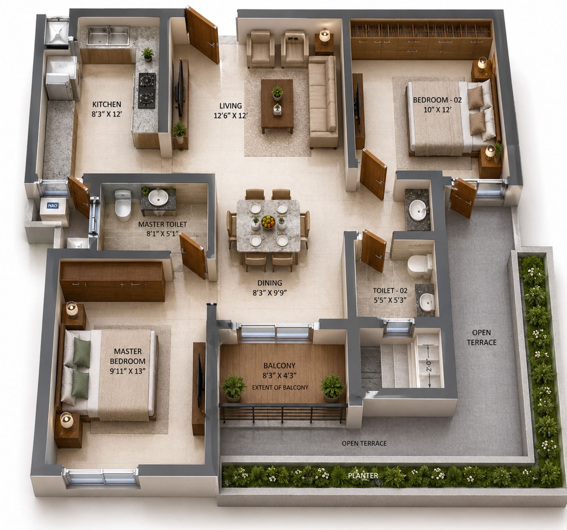 2 BHK Apartment Floor Plan – Sidharth Bliss