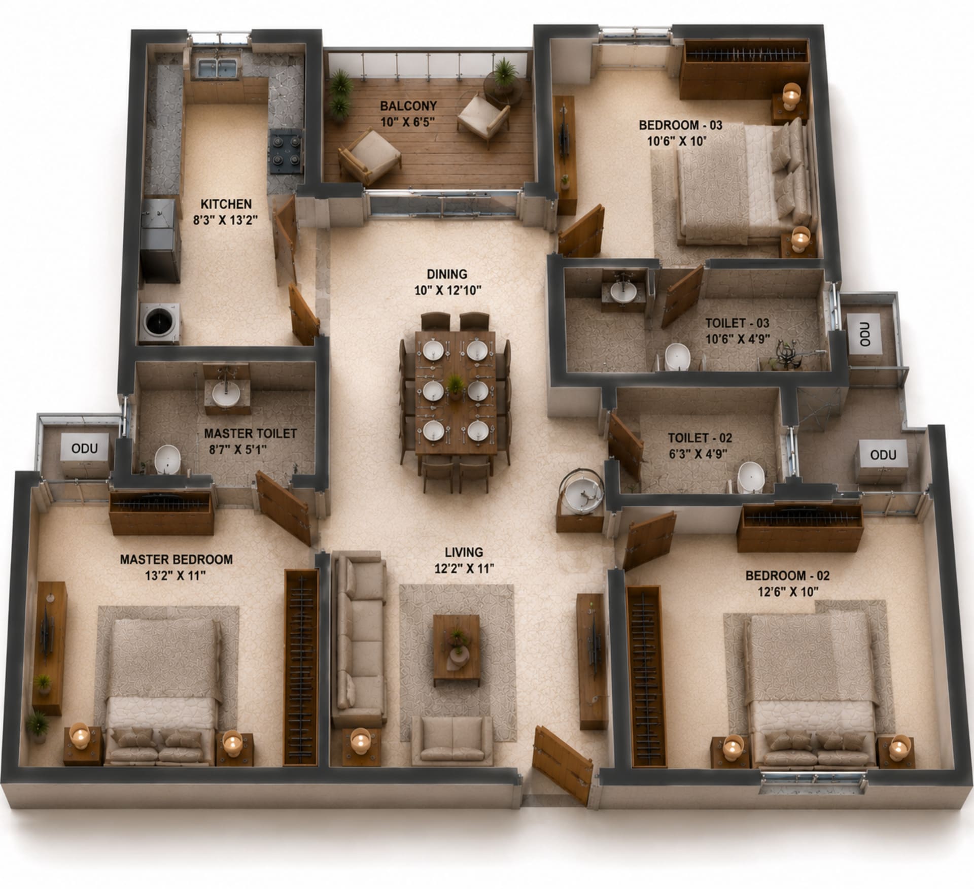 3 BHK Apartment Floor Plan – Sidharth Bliss