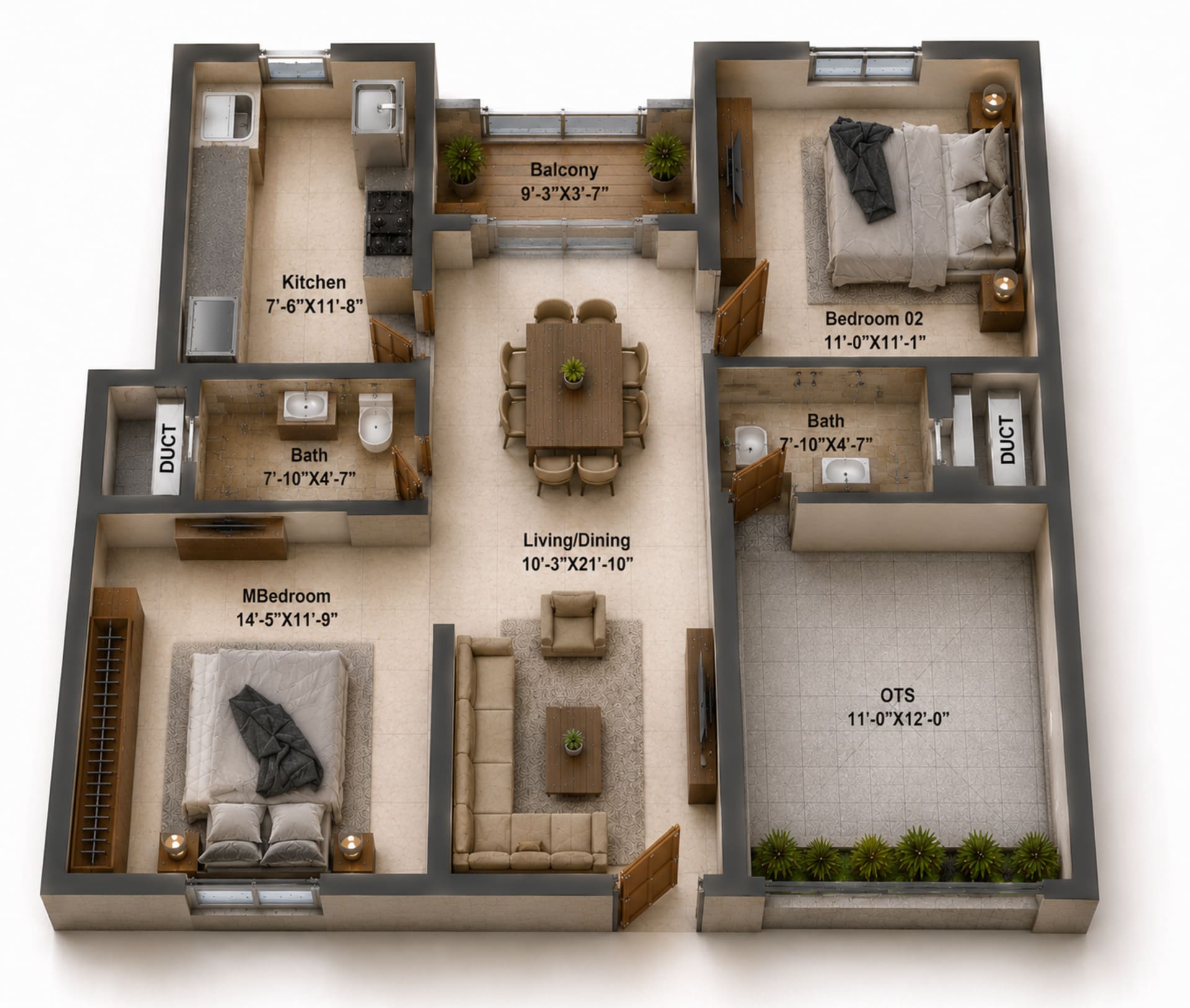 2 BHK Apartment Floor Plan – Silversky The One