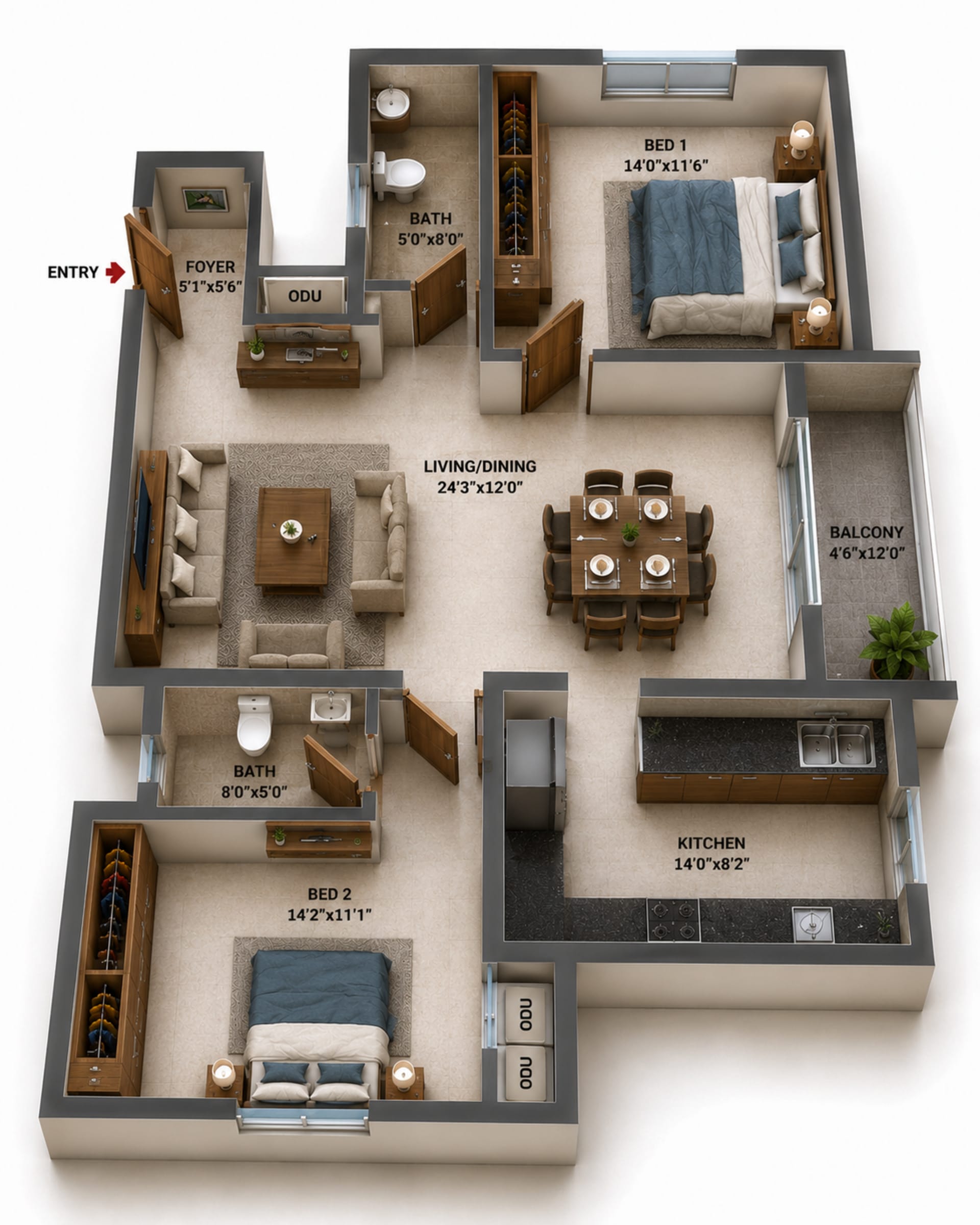 2 BHK Apartment Floor Plan – Casagrand Aquagrove