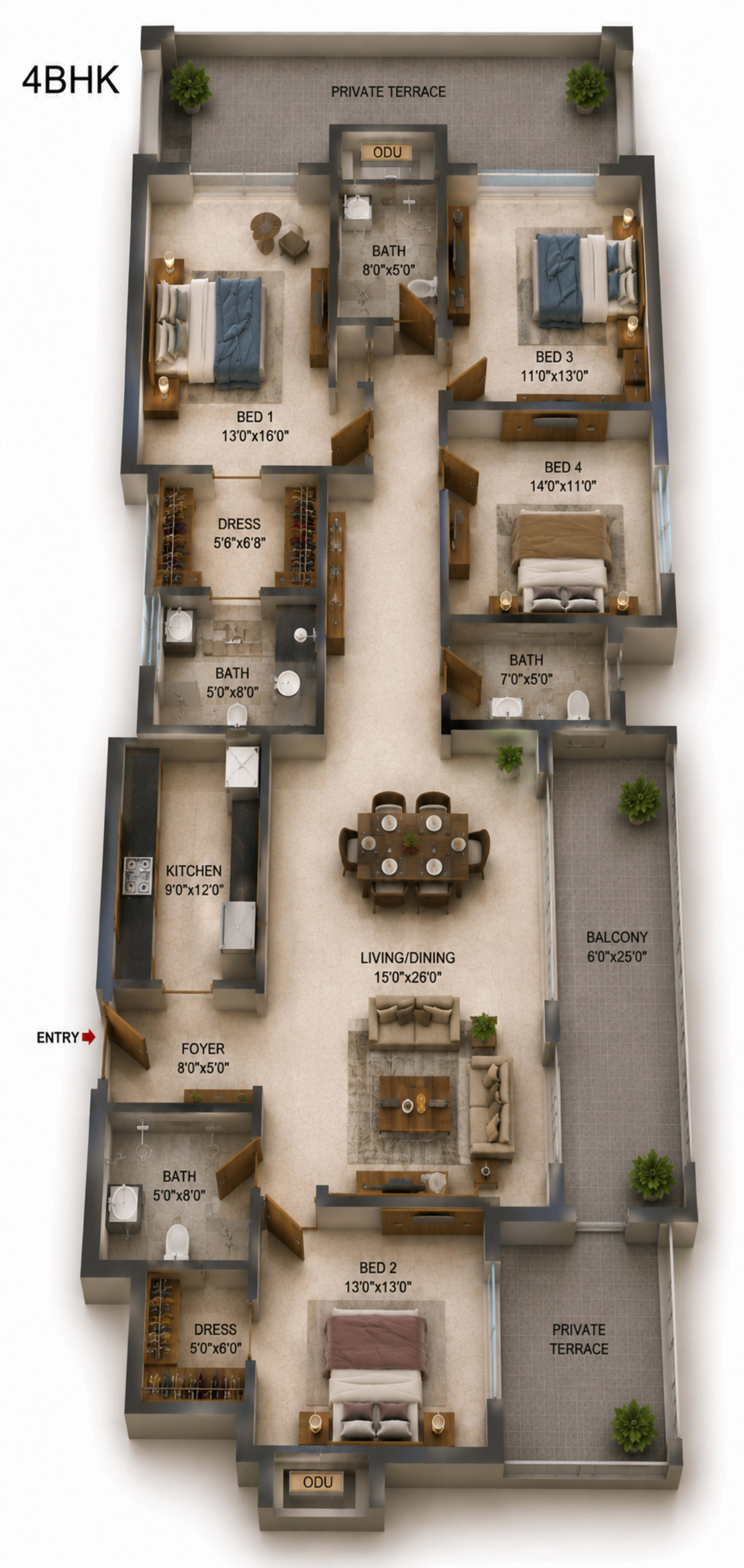 4 BHK Apartment Floor Plan – Casagrand Aquagrove