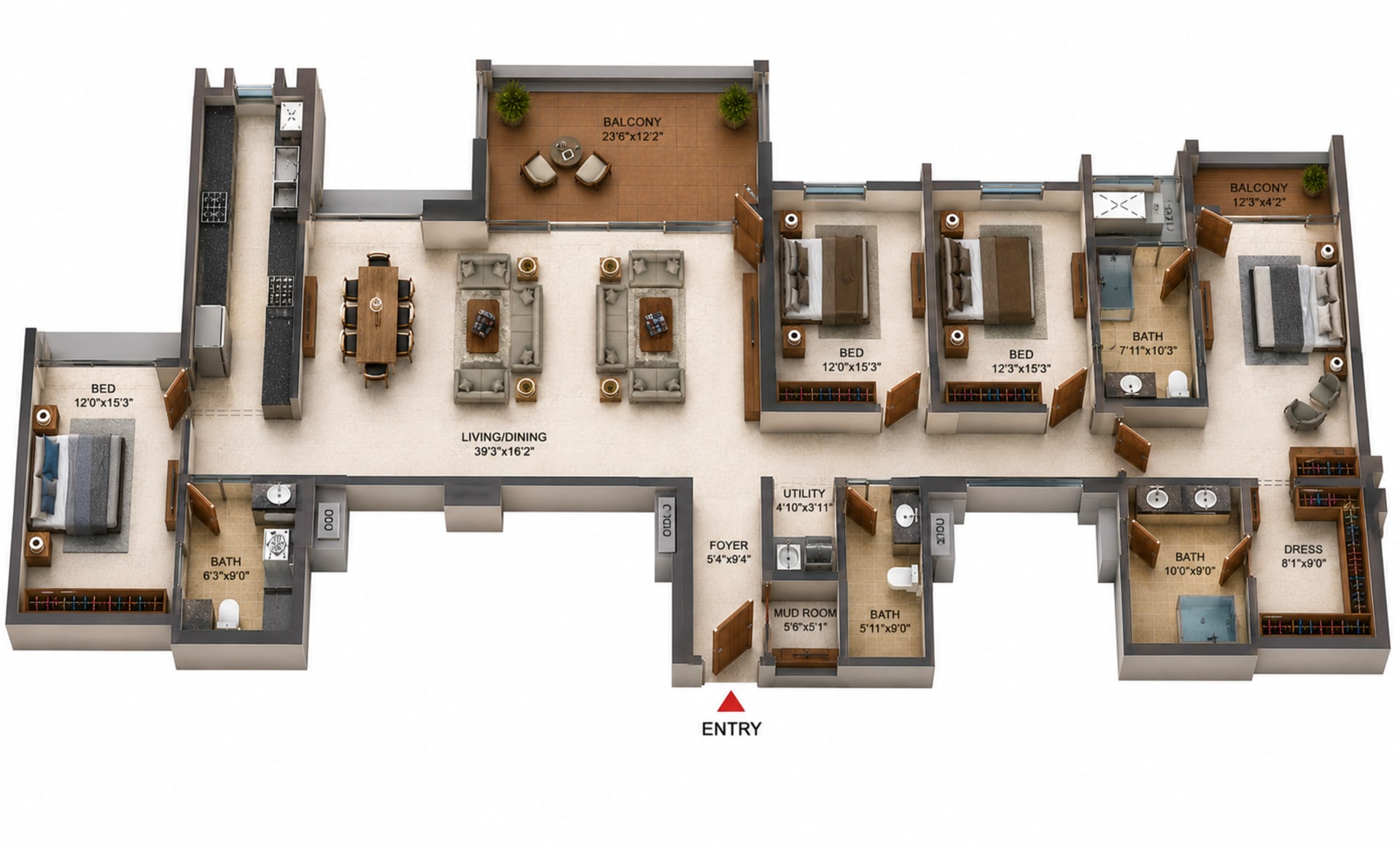 4BHK Apartment Floor Plan – Casagrand Primrose