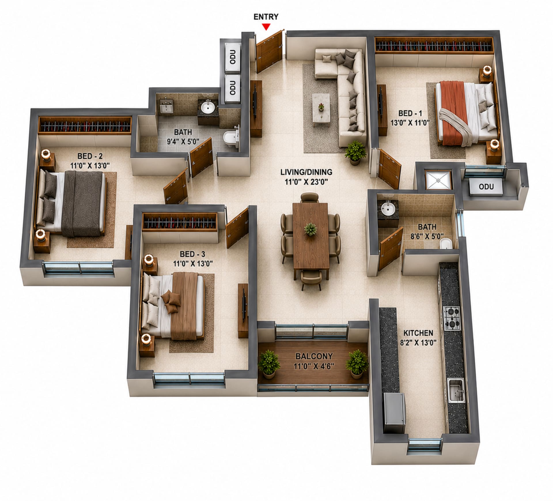 3BHK Apartment Floor Plan – Casagrand Osaka