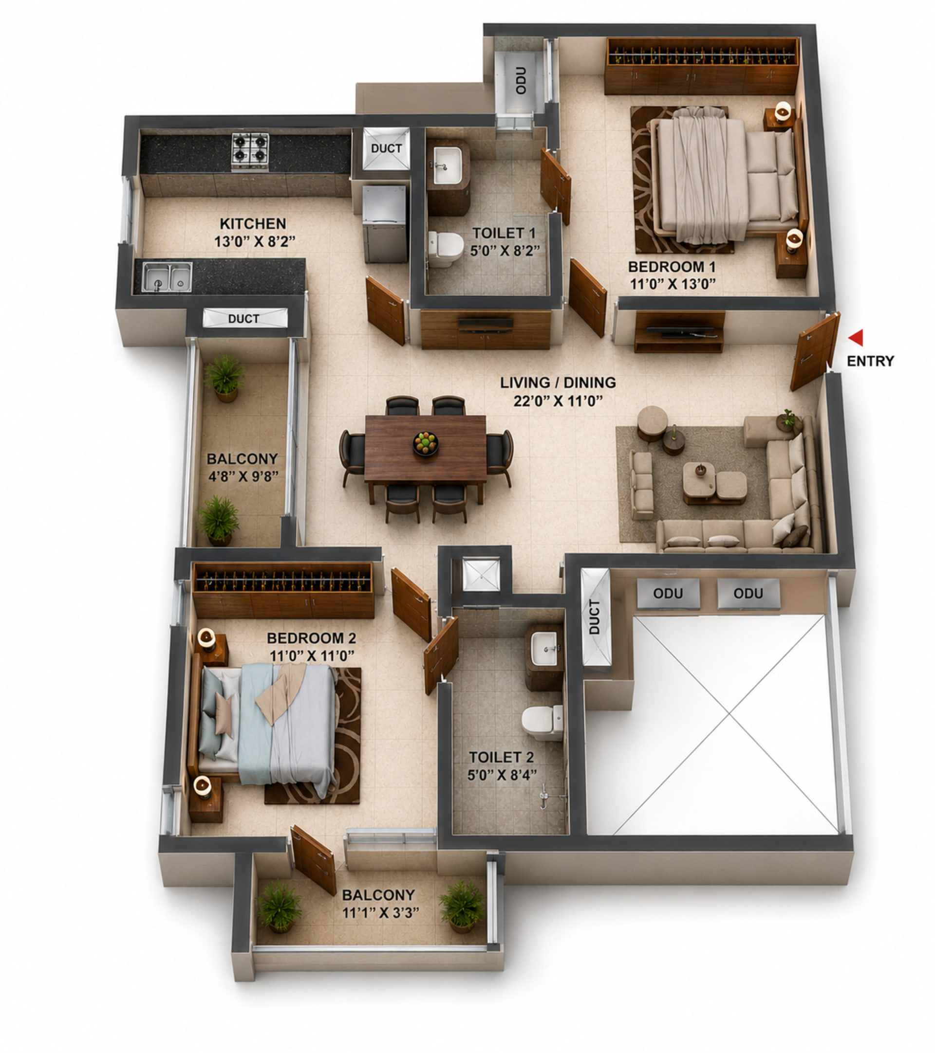 2BHK Apartment Floor Plan – Casagrand Elinor