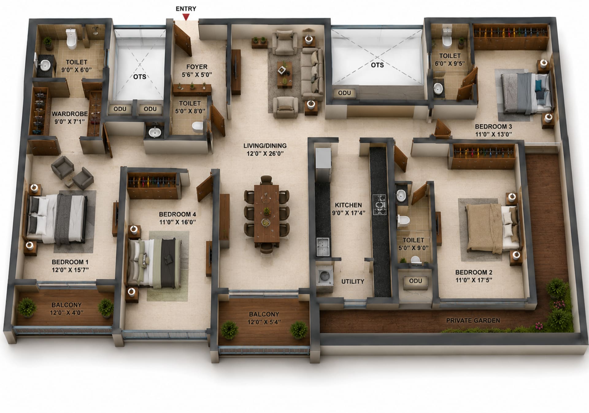 4BHK Apartment Floor Plan – Casagrand Majestica