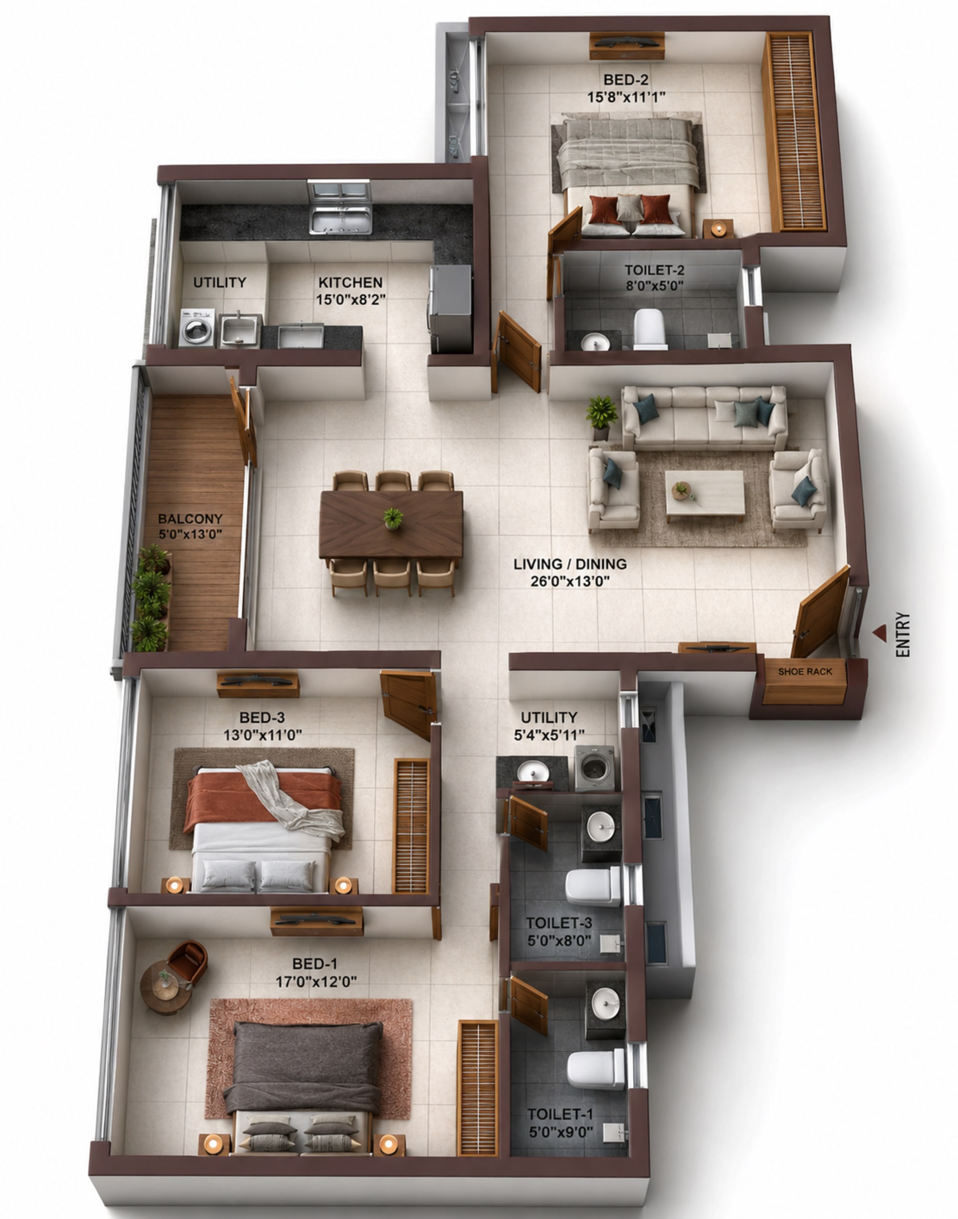 3BHK Apartment Floor Plan – Casagrand Zodiac