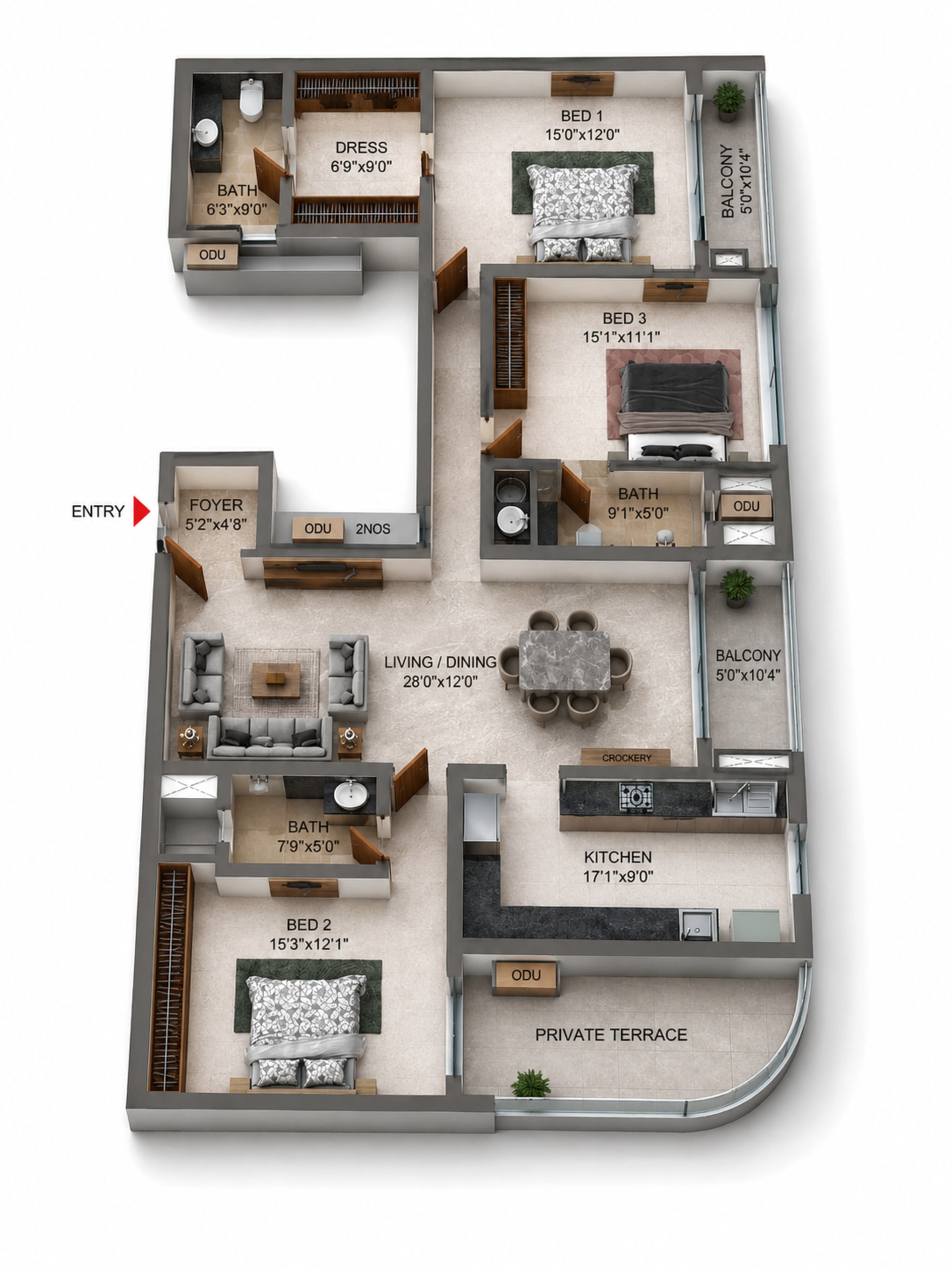 3 BHK – Premium B Floor Plan – Casagrand Mercury