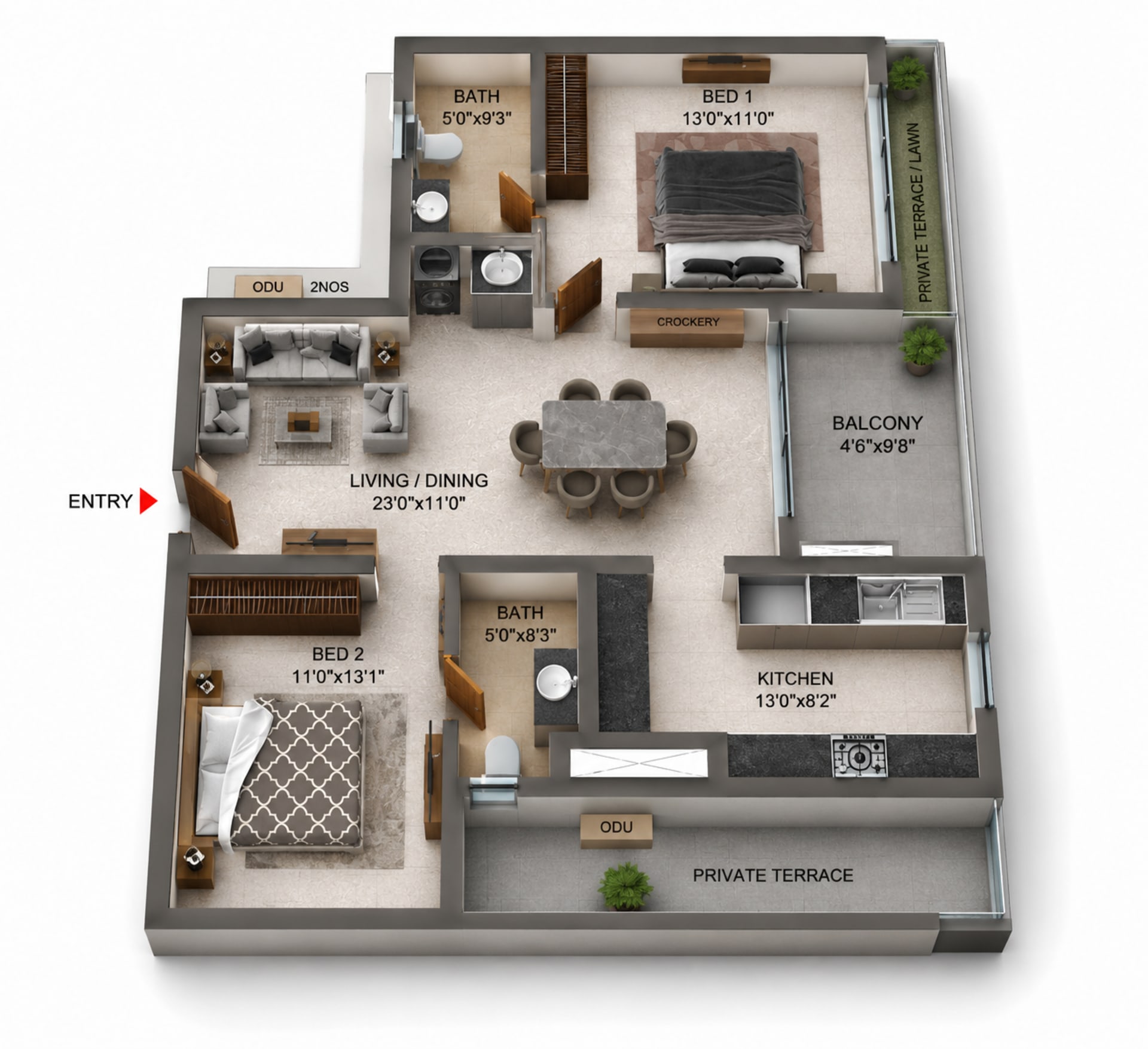 2 BHK Floor Plan – Casagrand Mercury