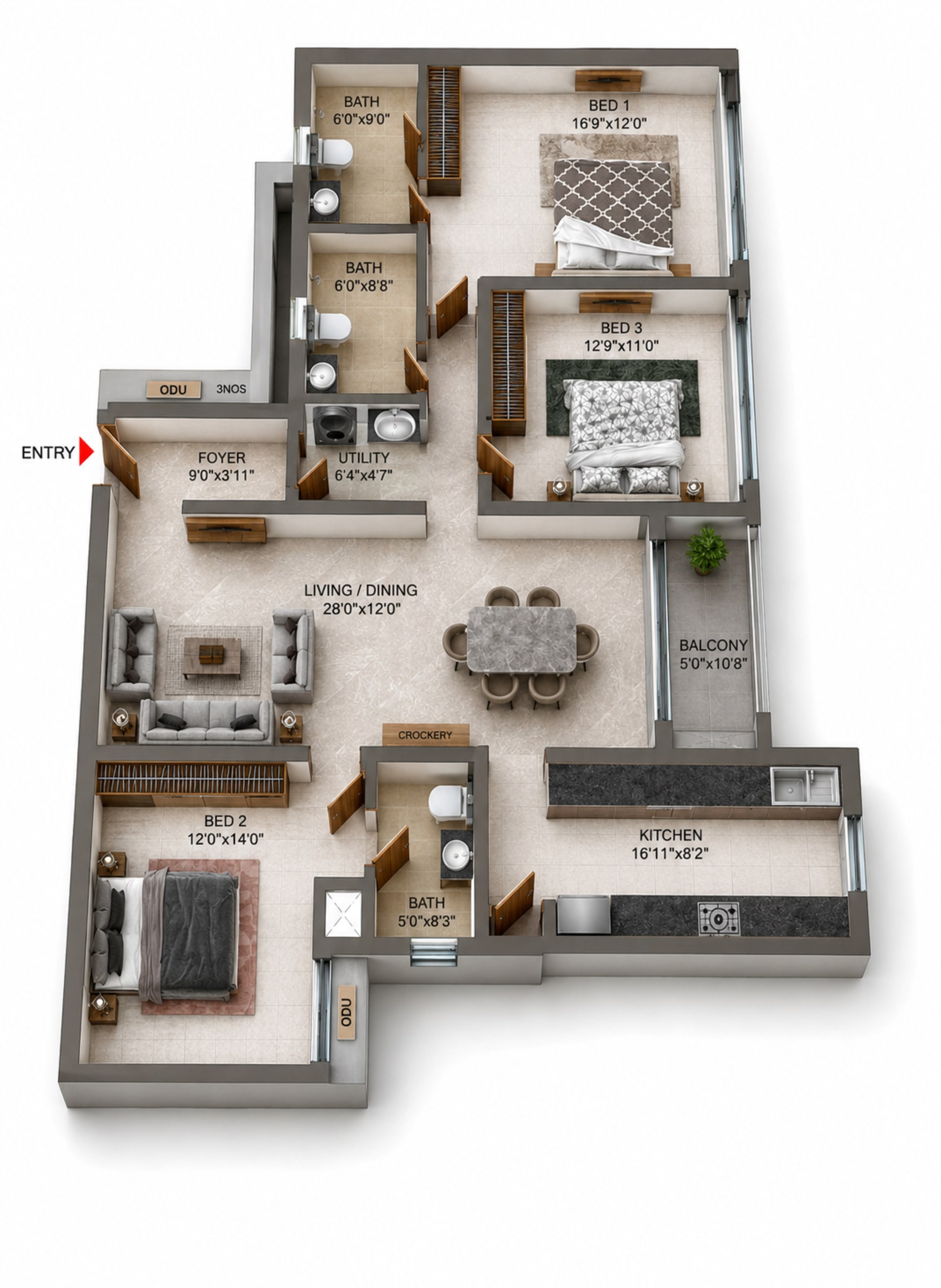 3 BHK – Type B Floor Plan – Casagrand Mercury