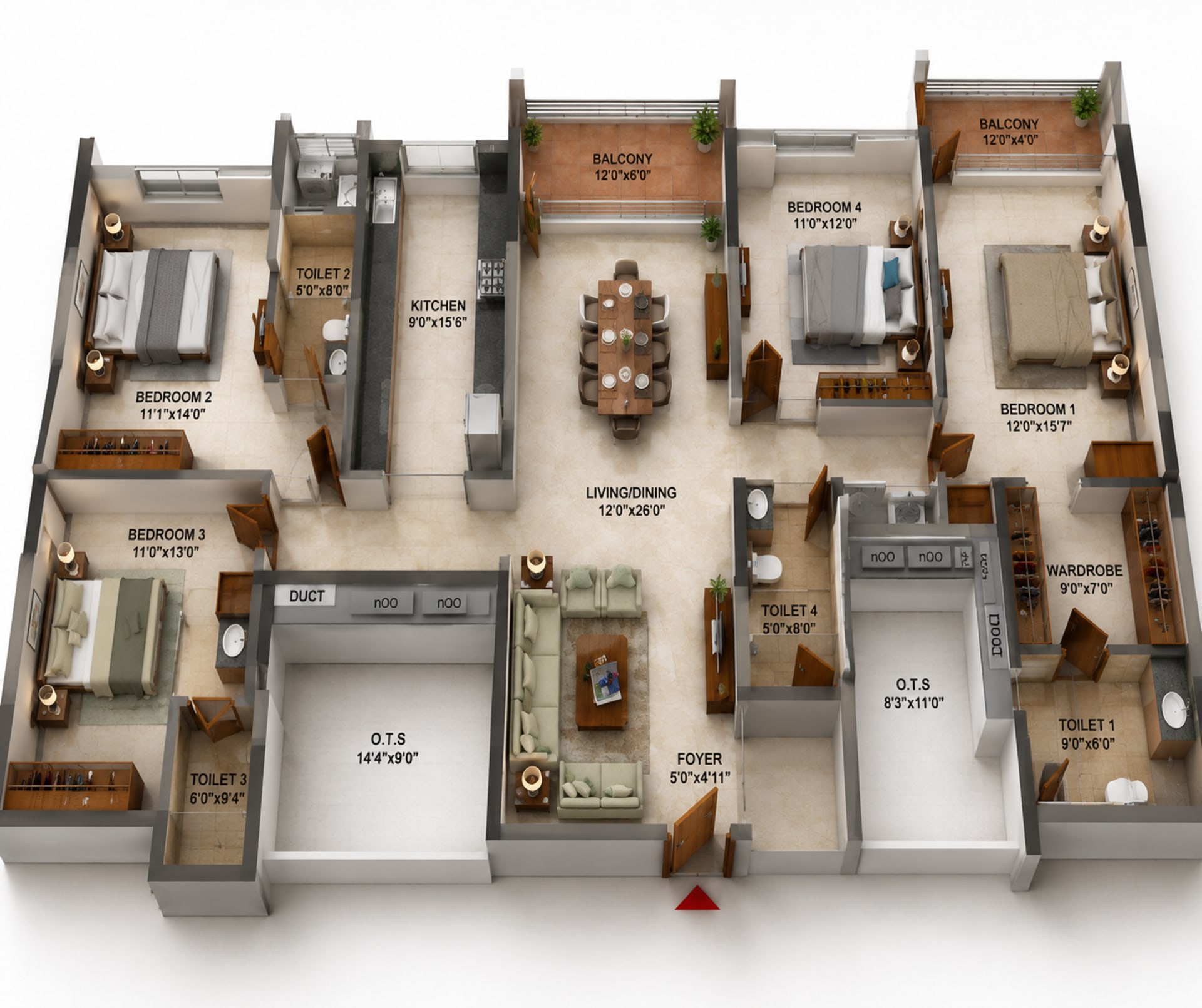 4 BHK Apartment Floor Plan – Casagrand Cloud9