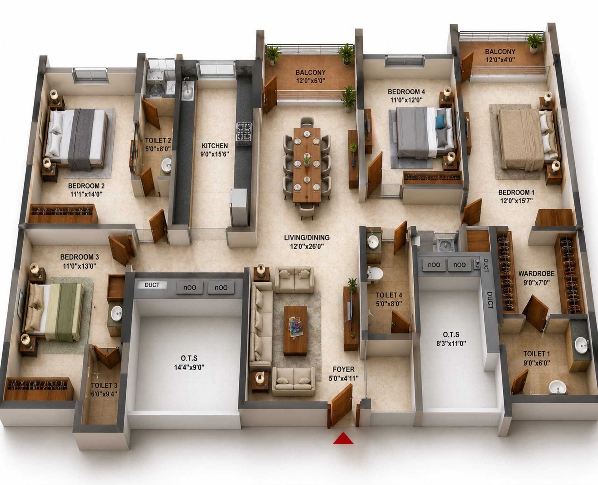 4 BHK Apartment Floor Plan – Casagrand Cloud9