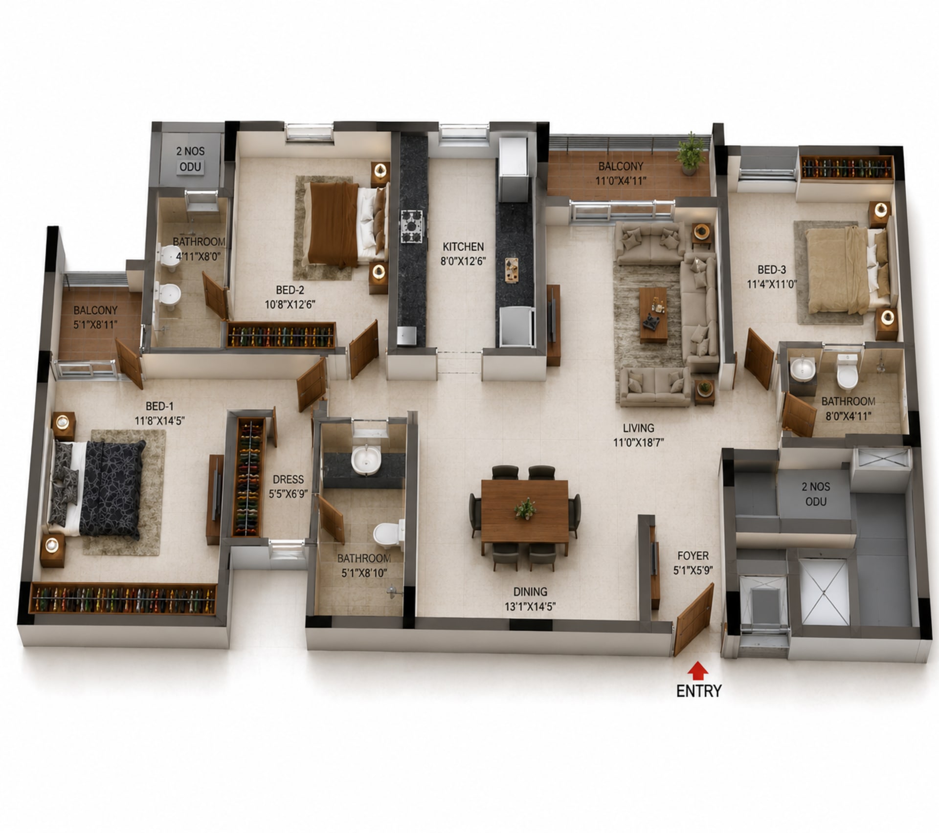 3 BHK Apartment Floor Plan – Casagrand Zenith