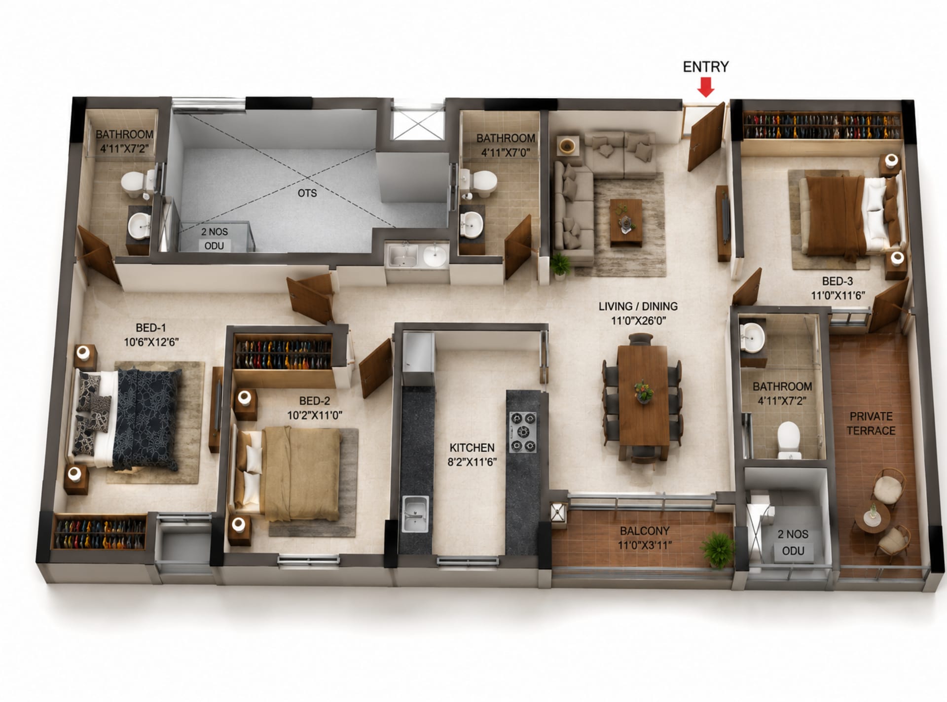 3 BHK Apartment Floor Plan – Casagrand Zenith