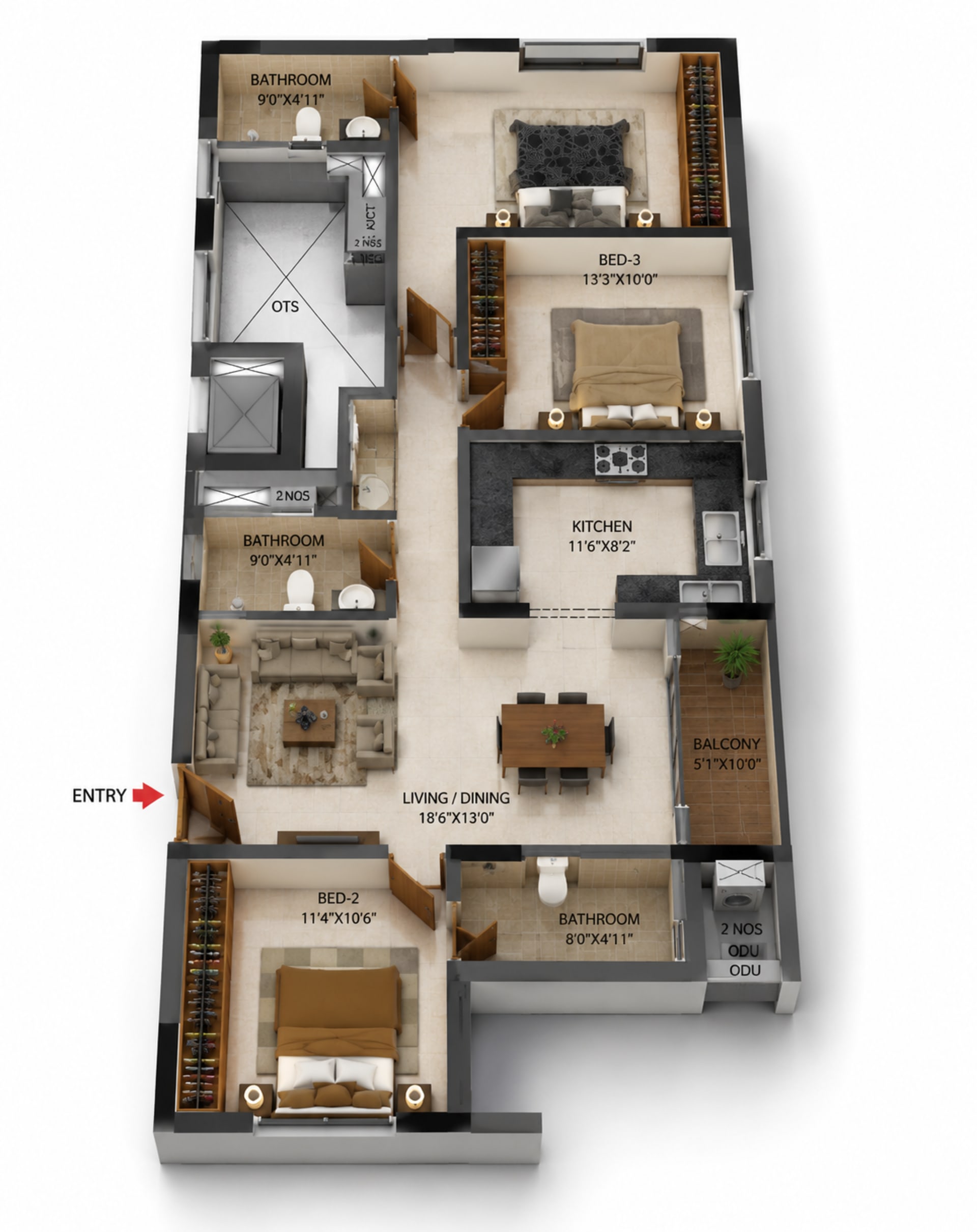 3 BHK Apartment Floor Plan – Casagrand Zenith
