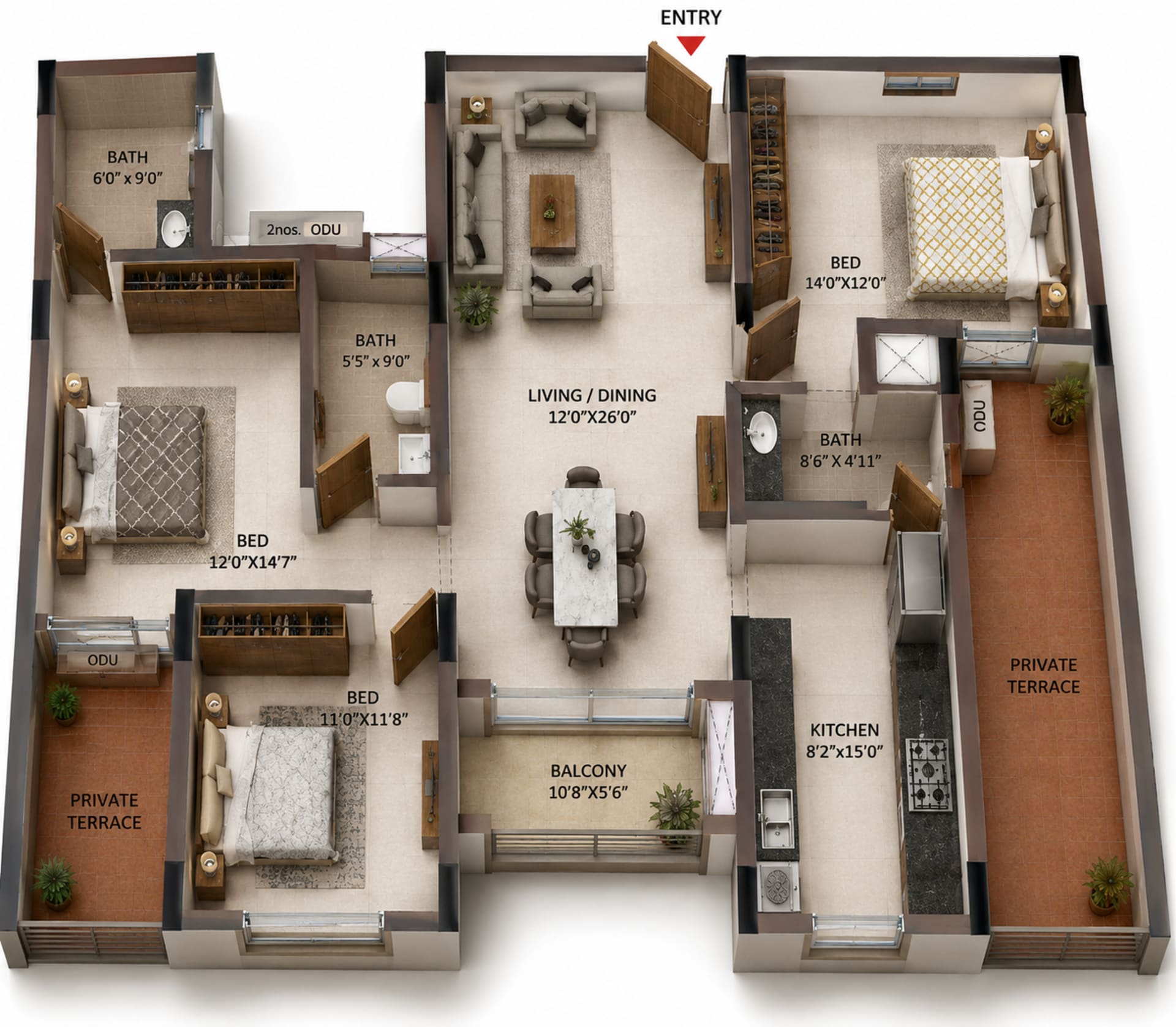 3BHK Apartment Floor Plan – Casagrand Flagship