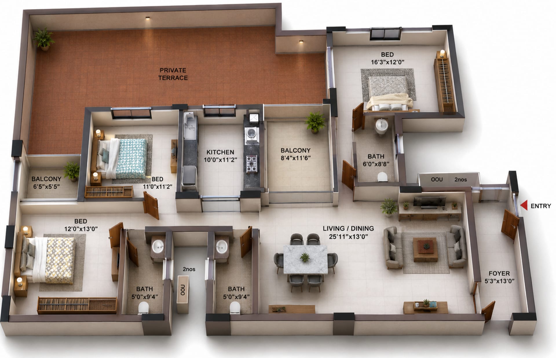 3BHK Apartment Floor Plan – Casagrand Flagship