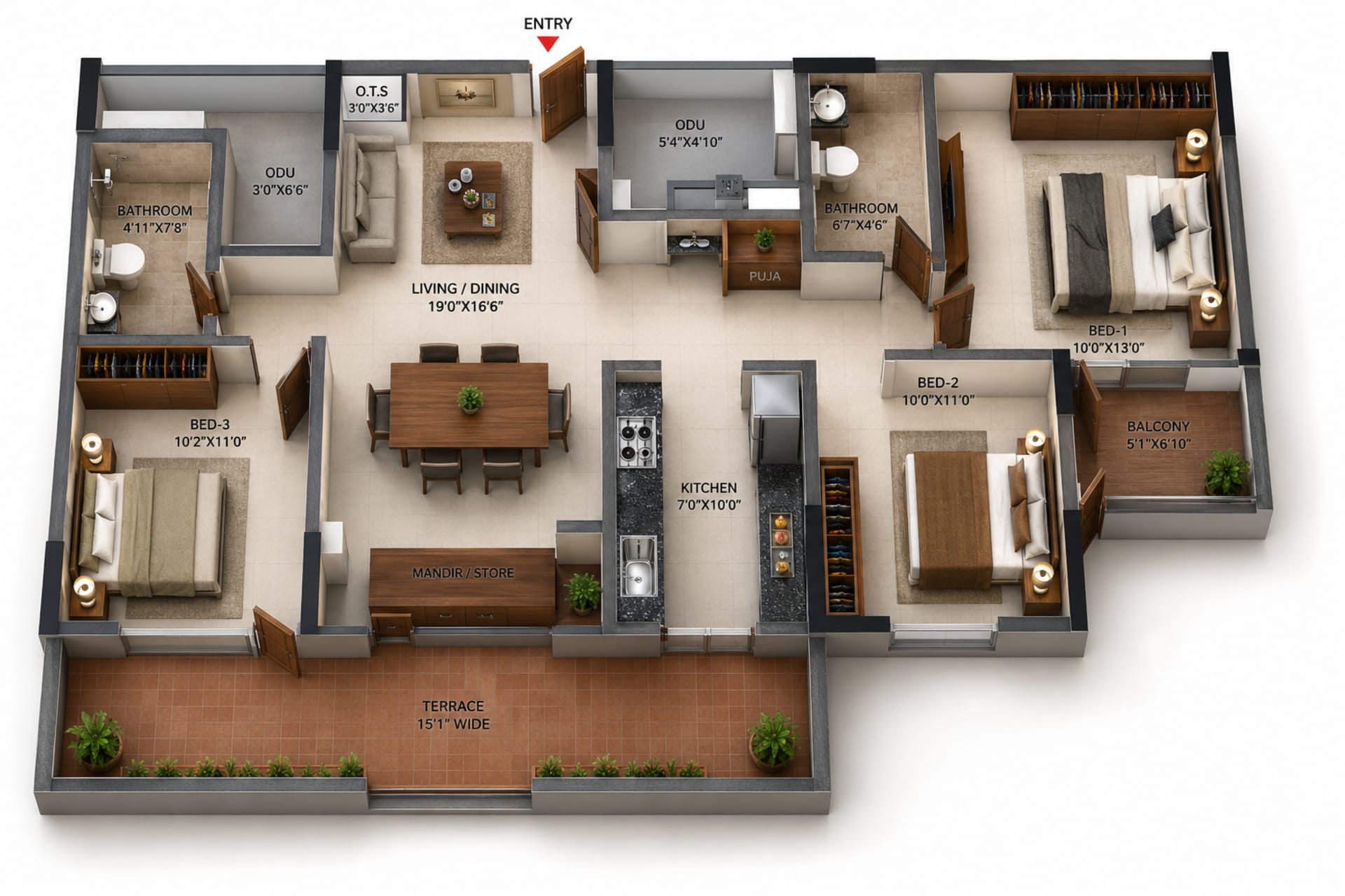 3 BHK Apartment Floor Plan – Casagrand Firstcity