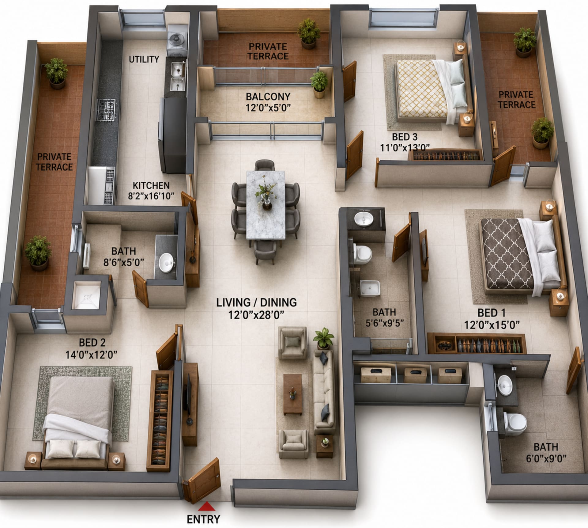 3 BHK Apartment Floor Plan – Casagrand Palmsprings