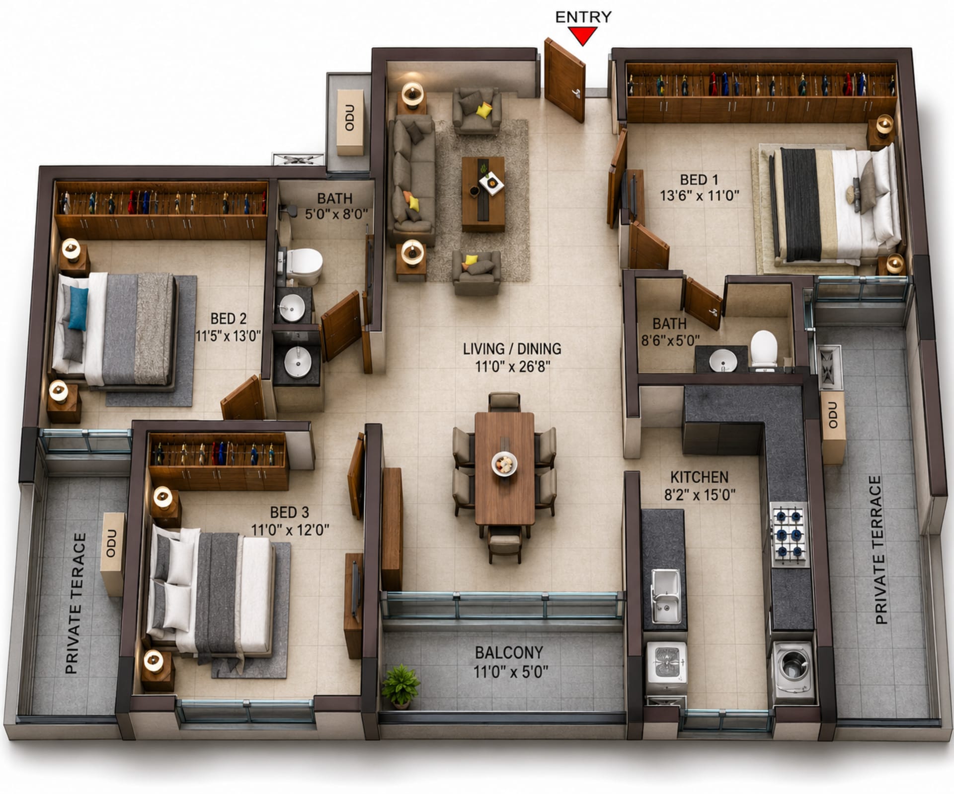 3 BHK Apartment Floor Plan – Casagrand Frenchtown