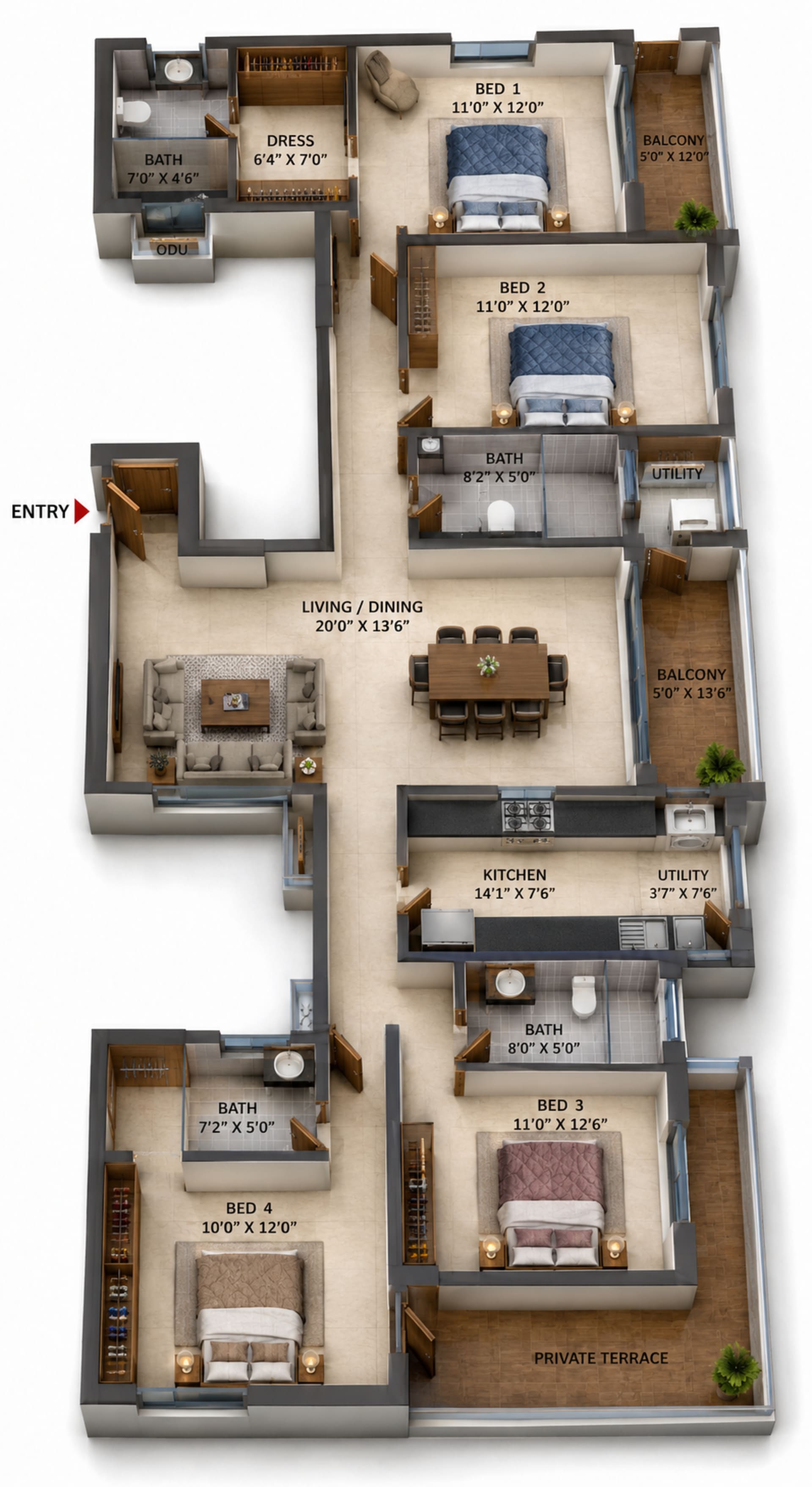 4 BHK Apartment Floor Plan – Casagrand Casamia