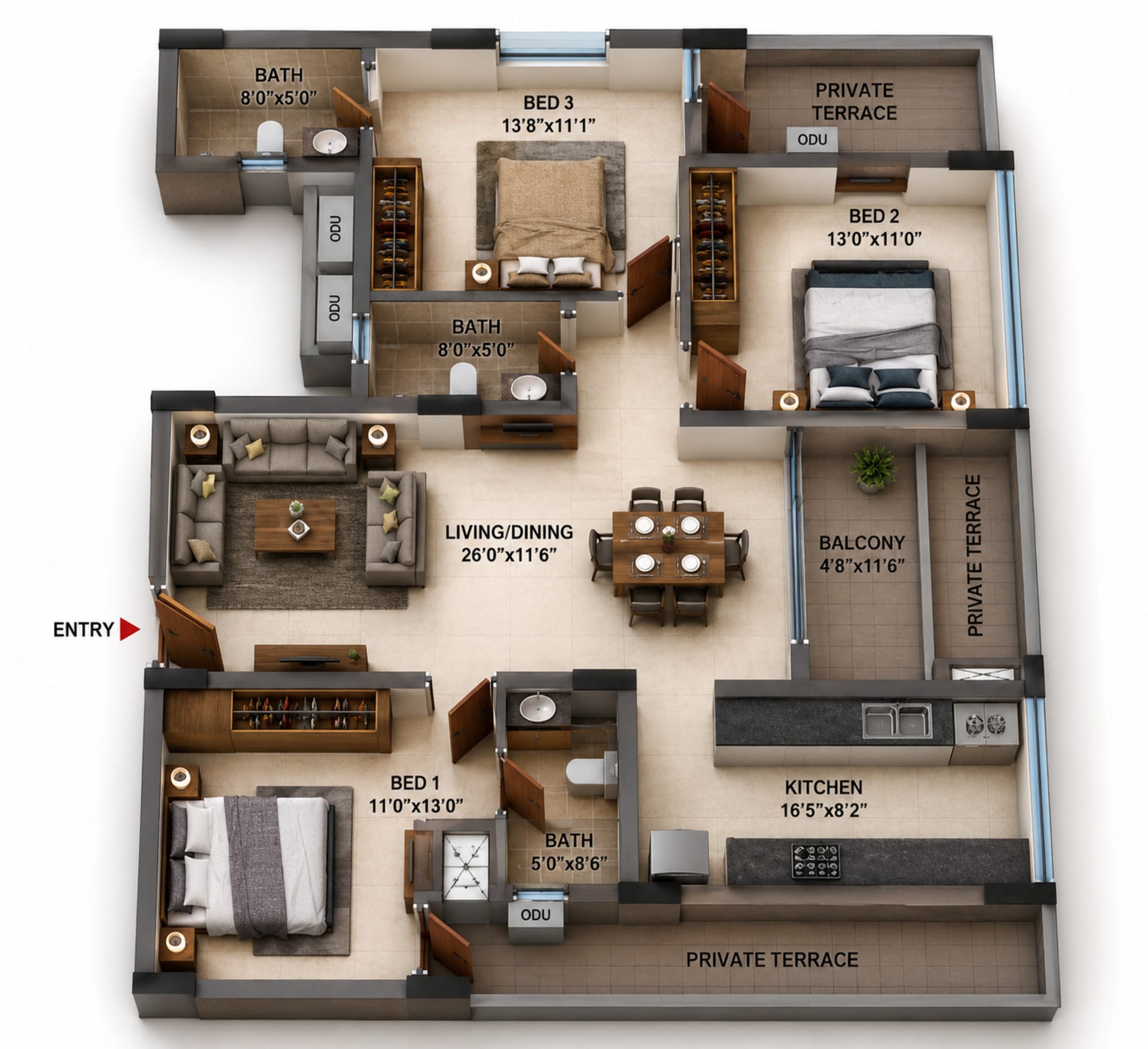 3 BHK Apartment Floor Plan – Casagrand Estilo