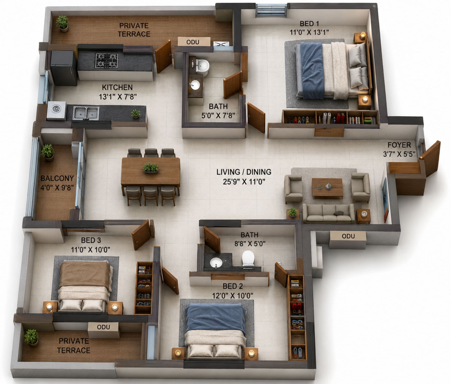 3 BHK Apartment Floor Plan – Casagrand Reva