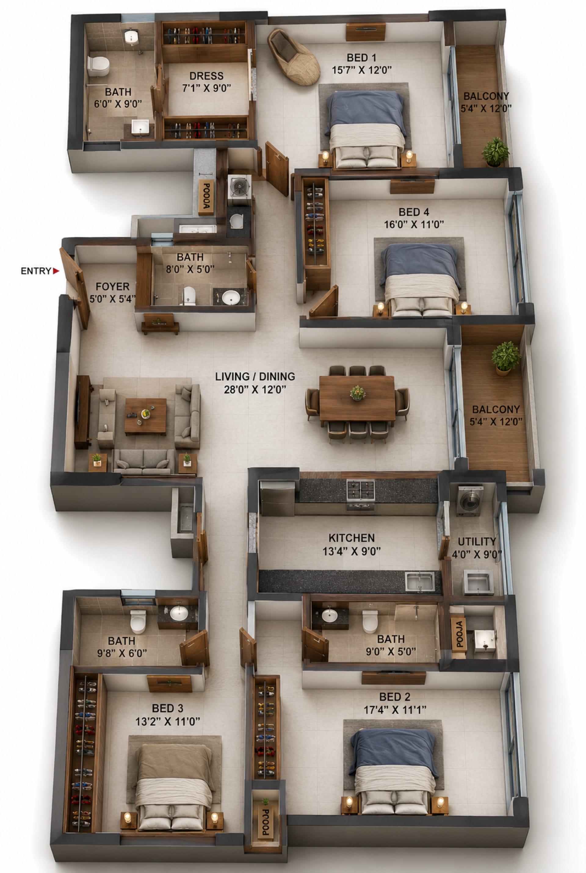 4 BHK Apartment Floor Plan – Casagrand Reva