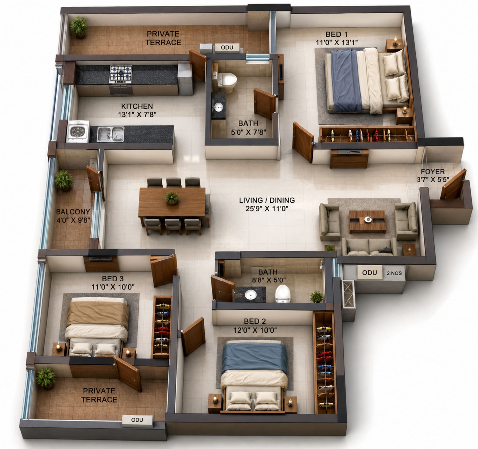 3 BHK Apartment Floor Plan – Casagrand Reva