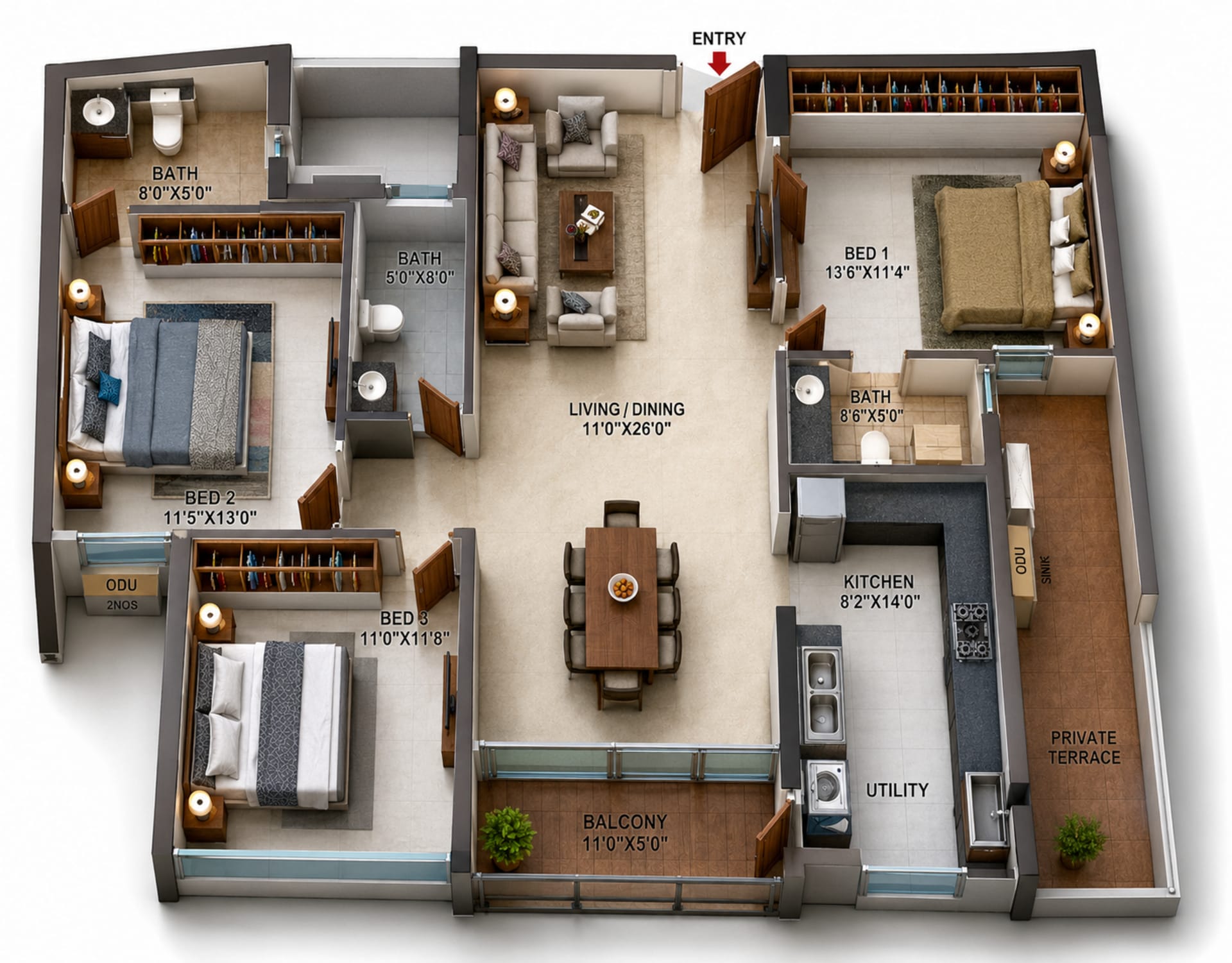 3 BHK Apartment Floor Plan – Casagrand Highclere