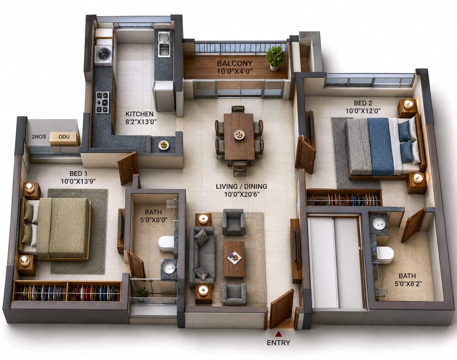 2 BHK Apartment Floor Plan – Casagrand Highclere
