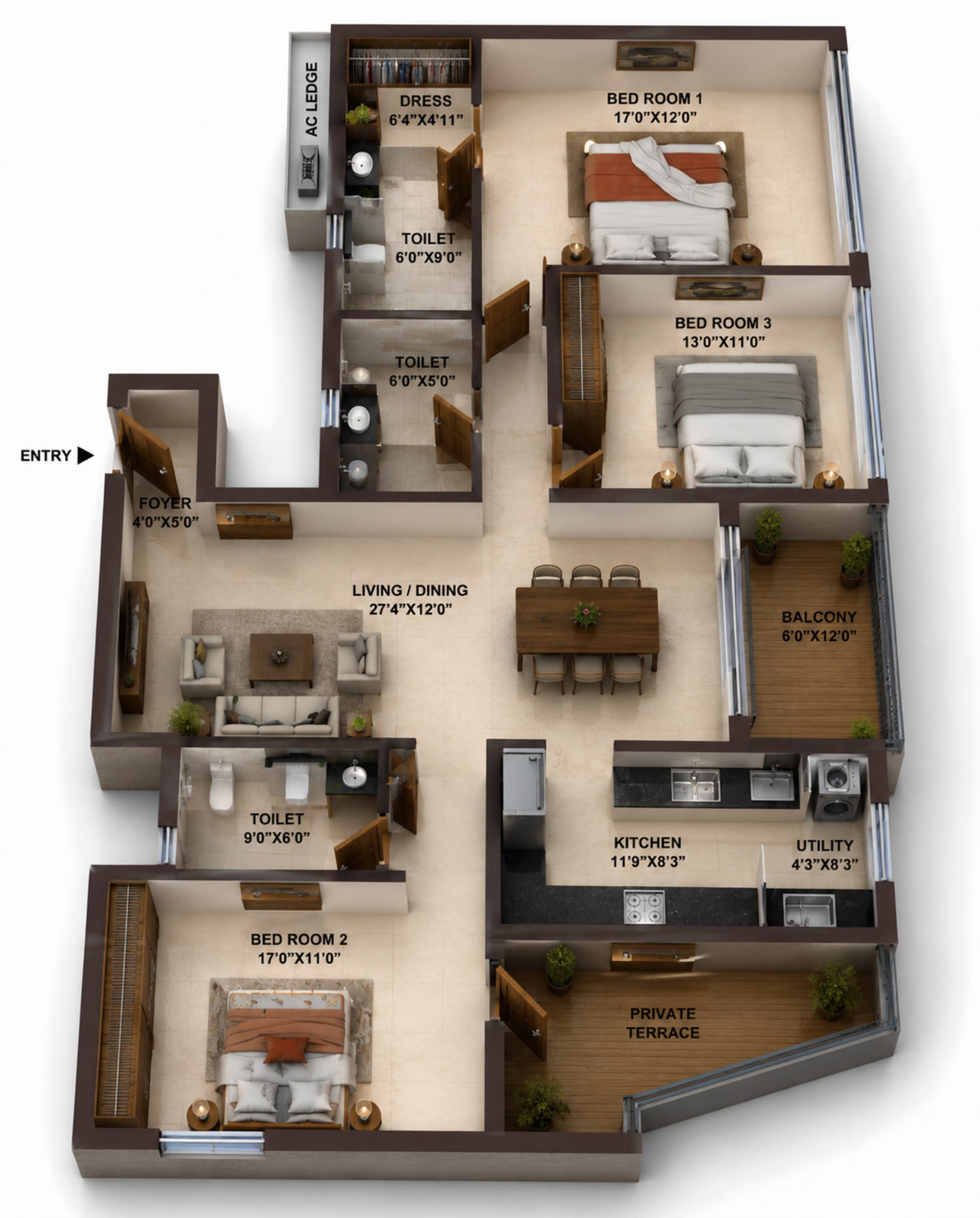 3 BHK Apartment Floor Plan – Casagrand Jarvis