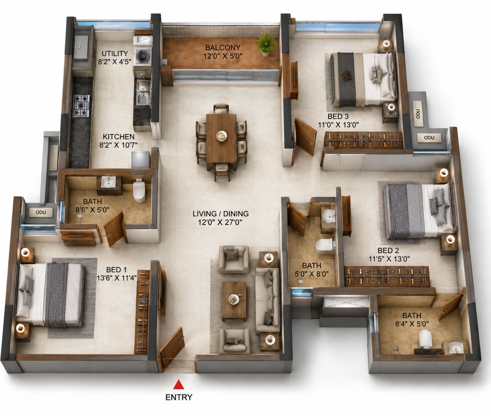 3 BHK Apartment Floor Plan – Casagrand Madelyn