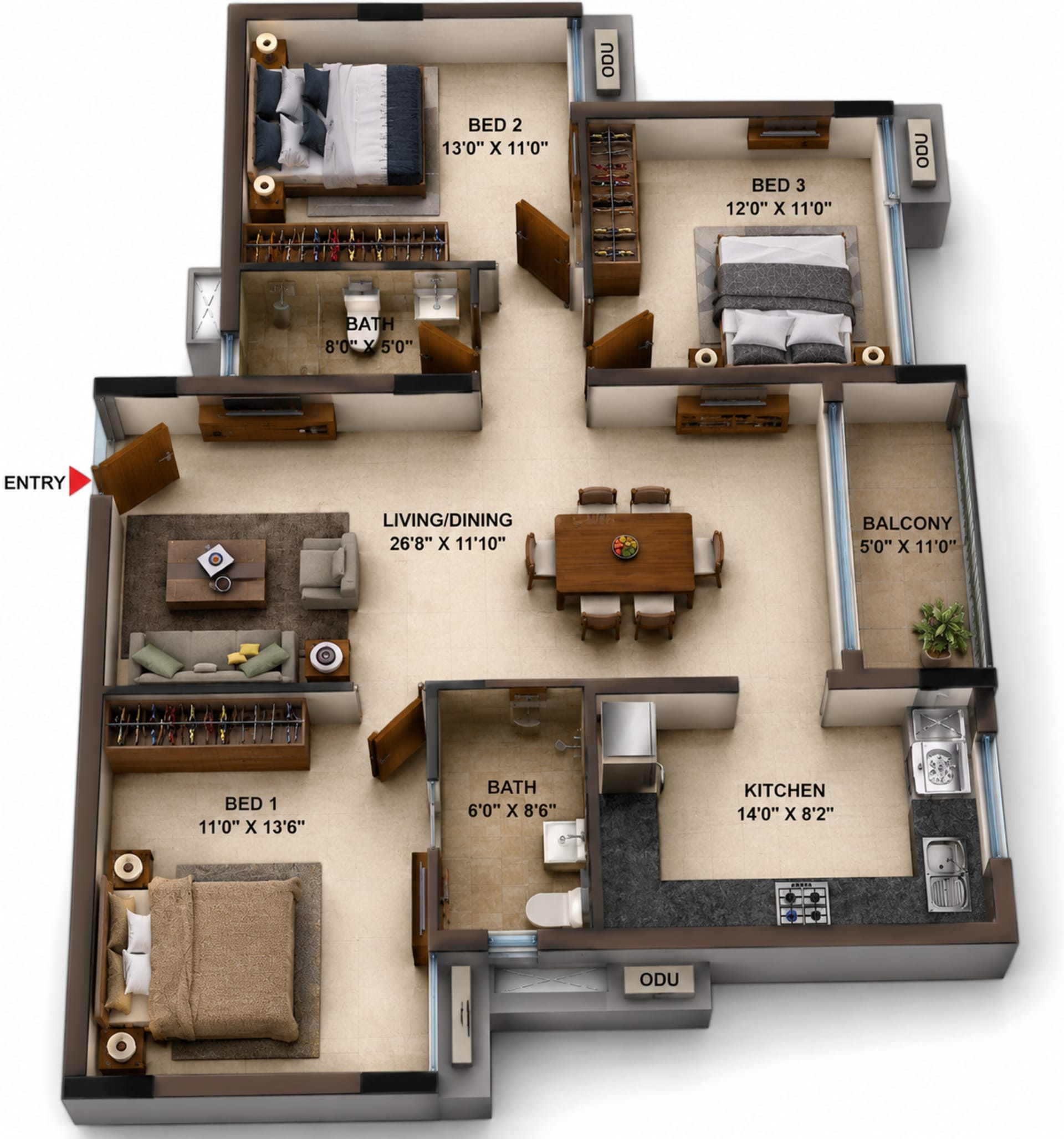 3 BHK Apartment Floor Plan – Casagrand Estoria