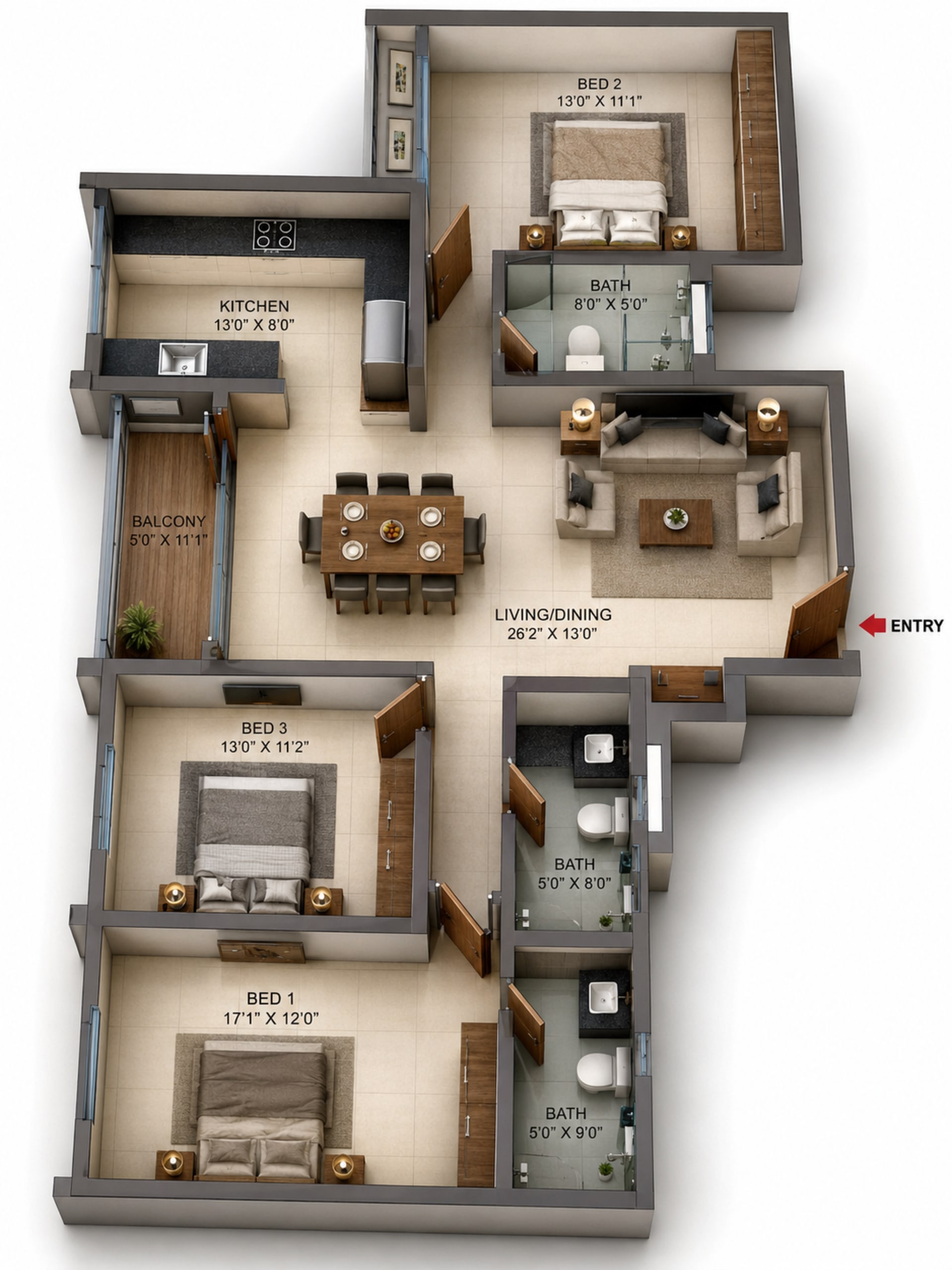 3 BHK Apartment Floor Plan – Casagrand Ventra