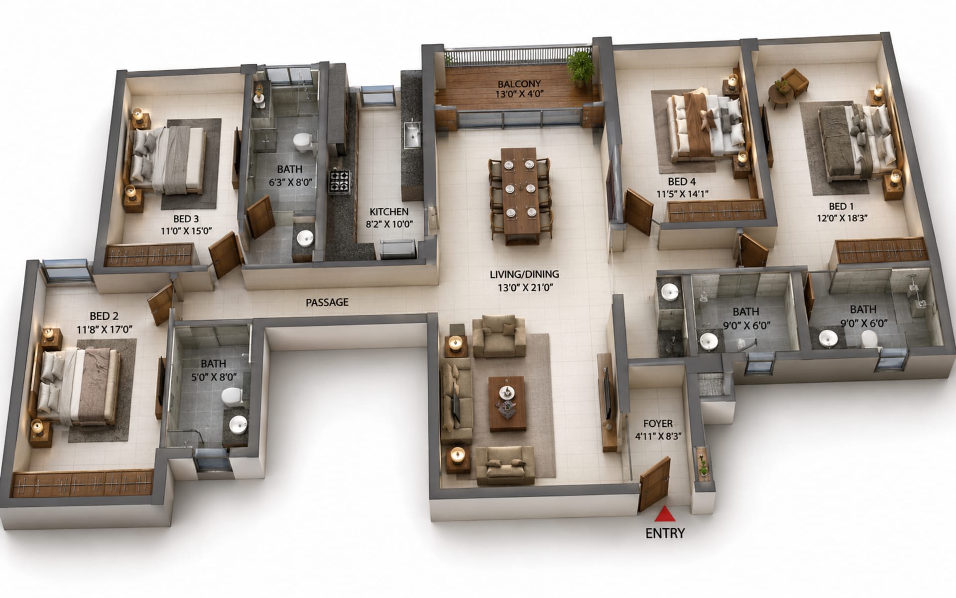 4 BHK Apartment Floor Plan – Casagrand Ventra